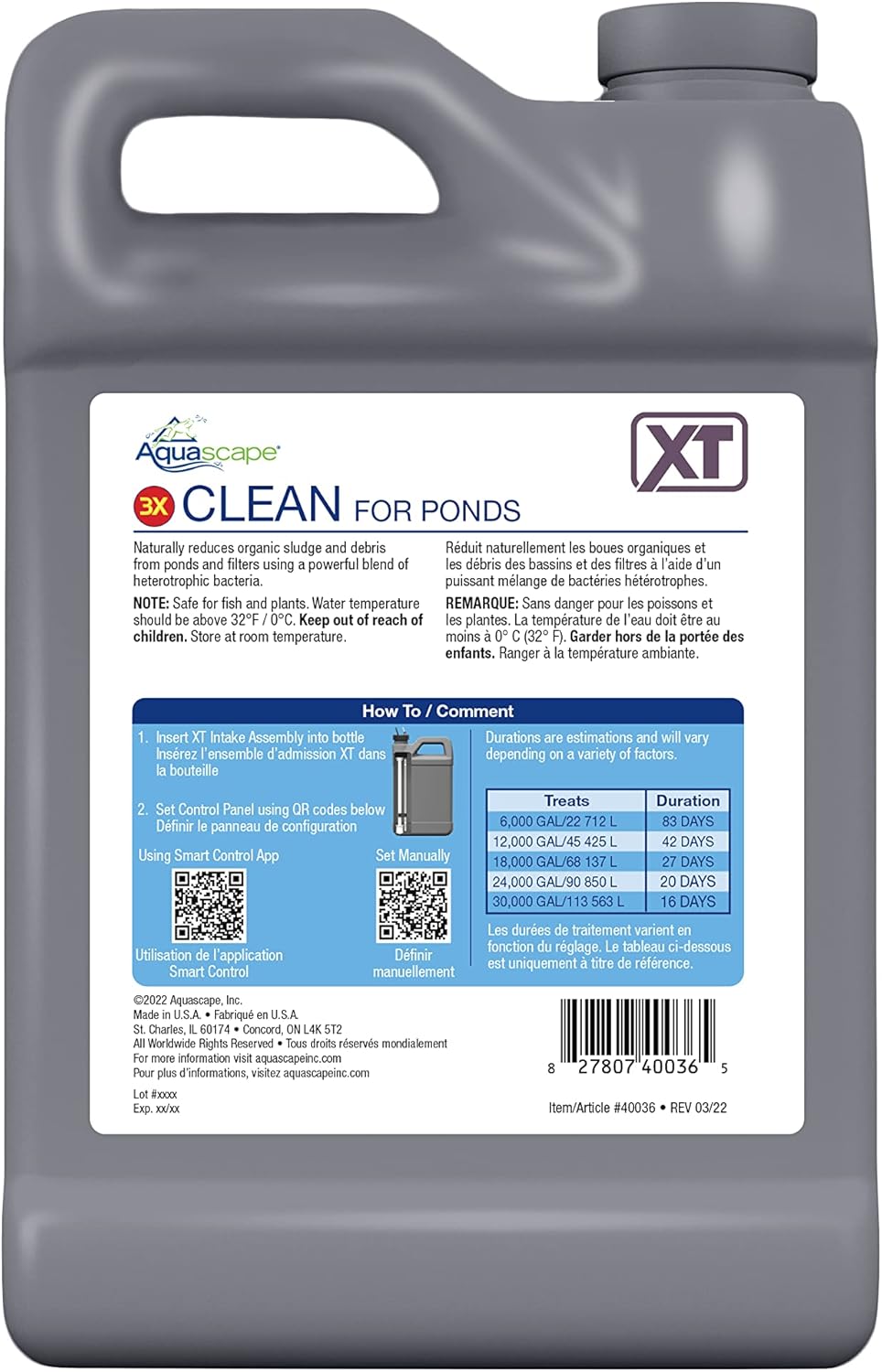 Aquascape 3X Clean Water Treatment for Smart Pond Dosing System XT, 64 oz. / 1.89L, 40036