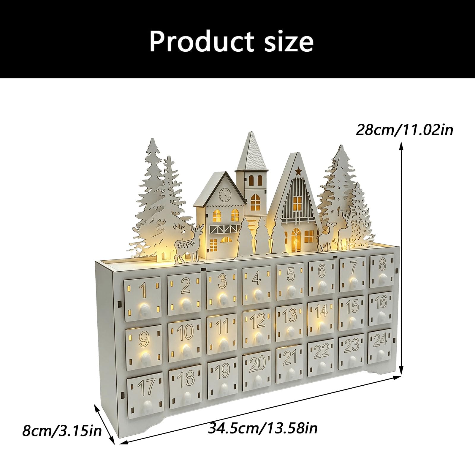 Eingangstisch, Weihnachtsdekoration, Weihnachts Adventskalender aus Holz mit 24 Schubladen, freistehendes Dorf Countdown Aufbewahrungsstück für kleine Überraschungen, Adventsschubladen Dekoration,