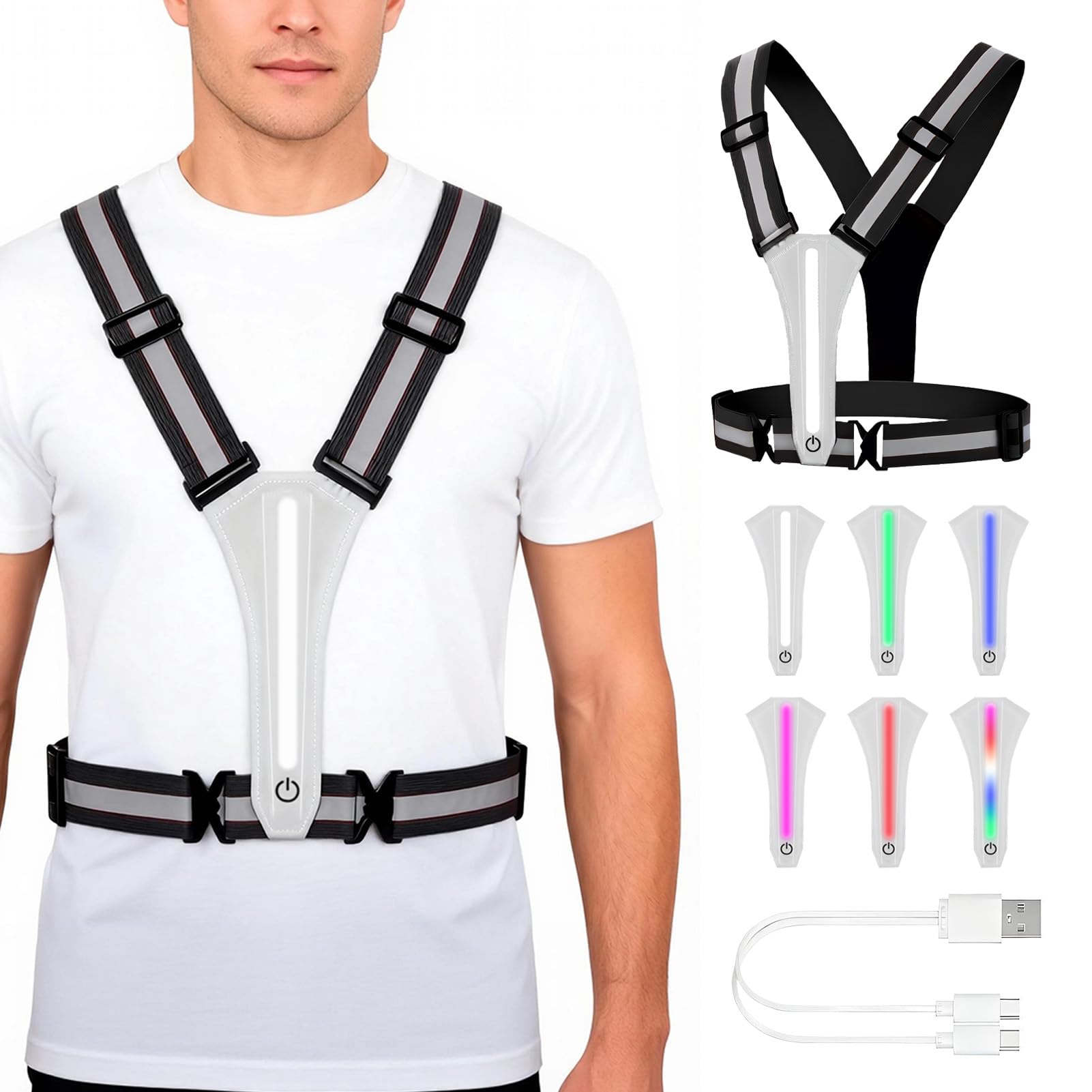 TaimeiMao Gilet Riflettente Riflettente a LED, Regolabile Gilet Riflettente di Sicurezza a LED Ricaricabile Tramite USB