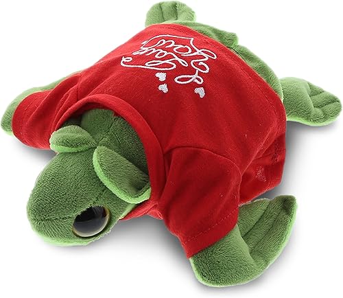 DolliBu Tortuga de ojo grande de peluche con texto en inglés "I Love You", bonito animal de peluche con camisa roja y nombre, regalo personalizado