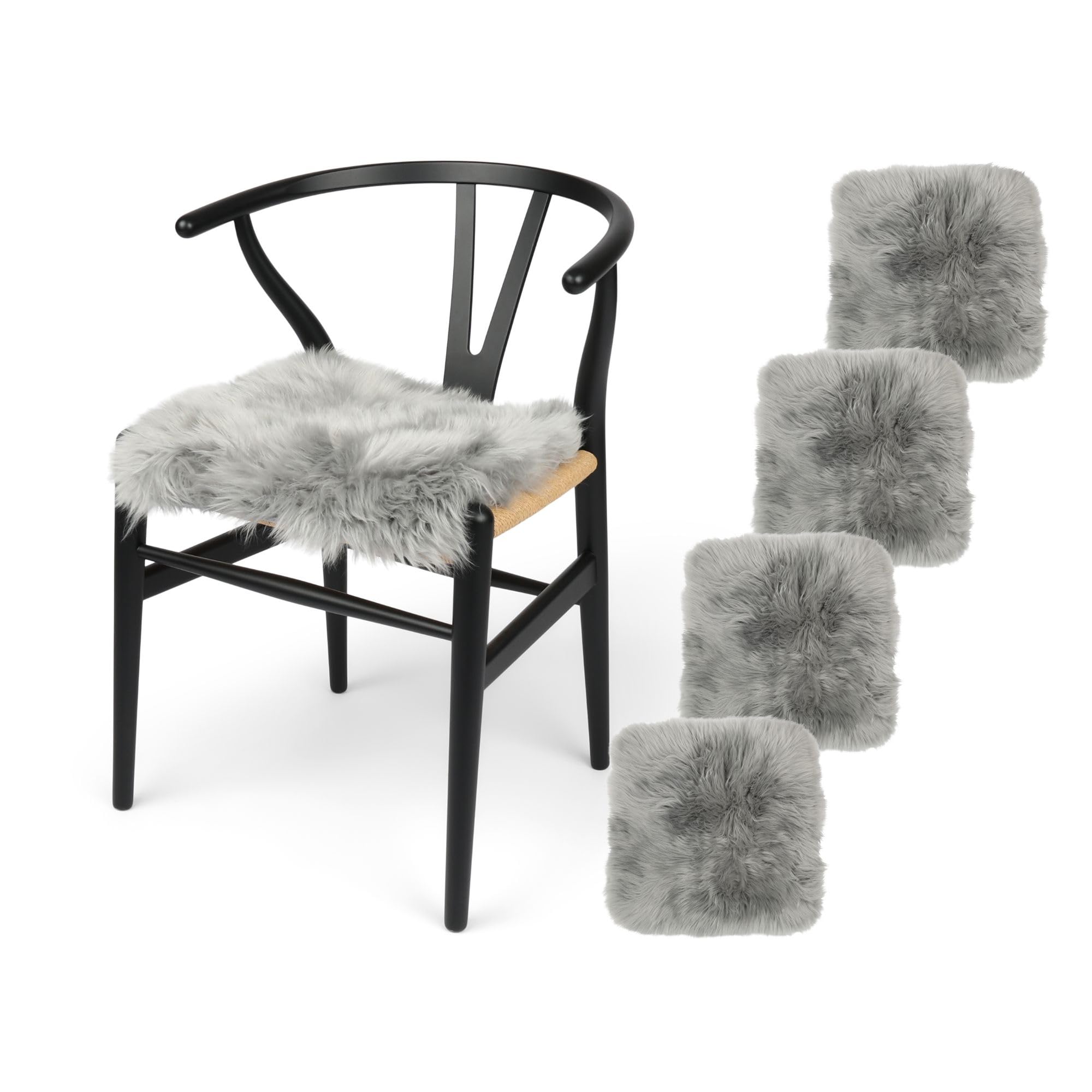 Nordic Sheep Sheepskin Seat Pads 40x40cm, 4 Pack, Light Grey