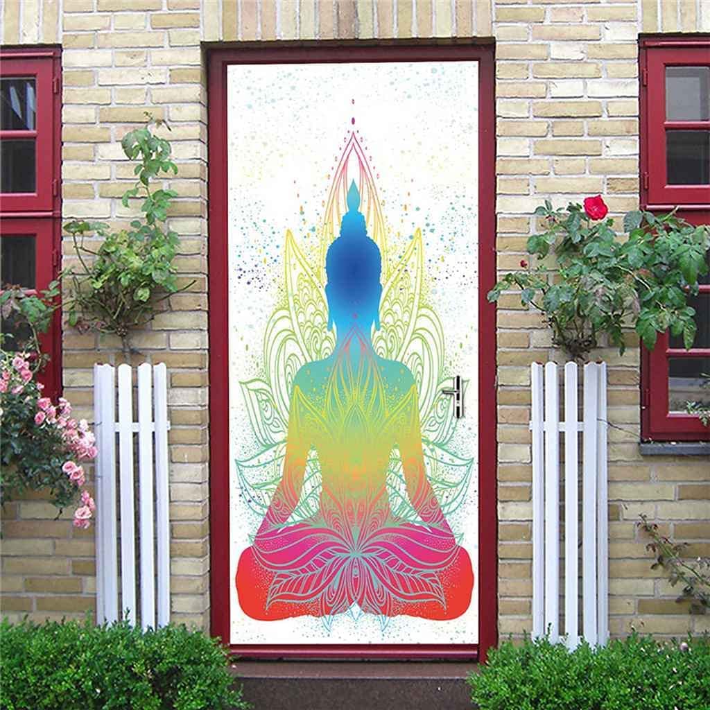3d Stickers Porte Bouddha Auto-AdhéSif Mural DéCoration De La Maison Stickers Muraux Chambre Salon Affiche Amovible Art Autocollants-77x200 Cm