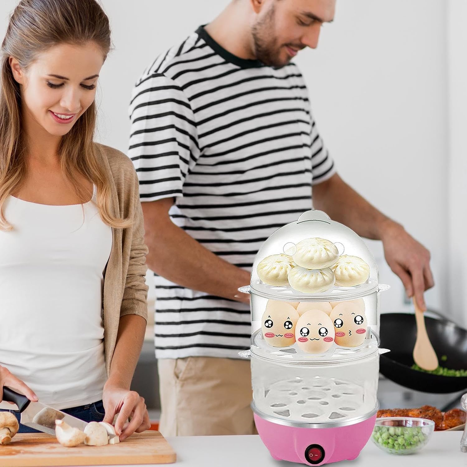 Hard Boiled Egg Cooker | 3-Layer Automatic Hard Boiled Egg Maker,Kitchen Steamer Machine with Auto Shut Off for Apartment Restaurant Hotel Rental Businesses Dormitory