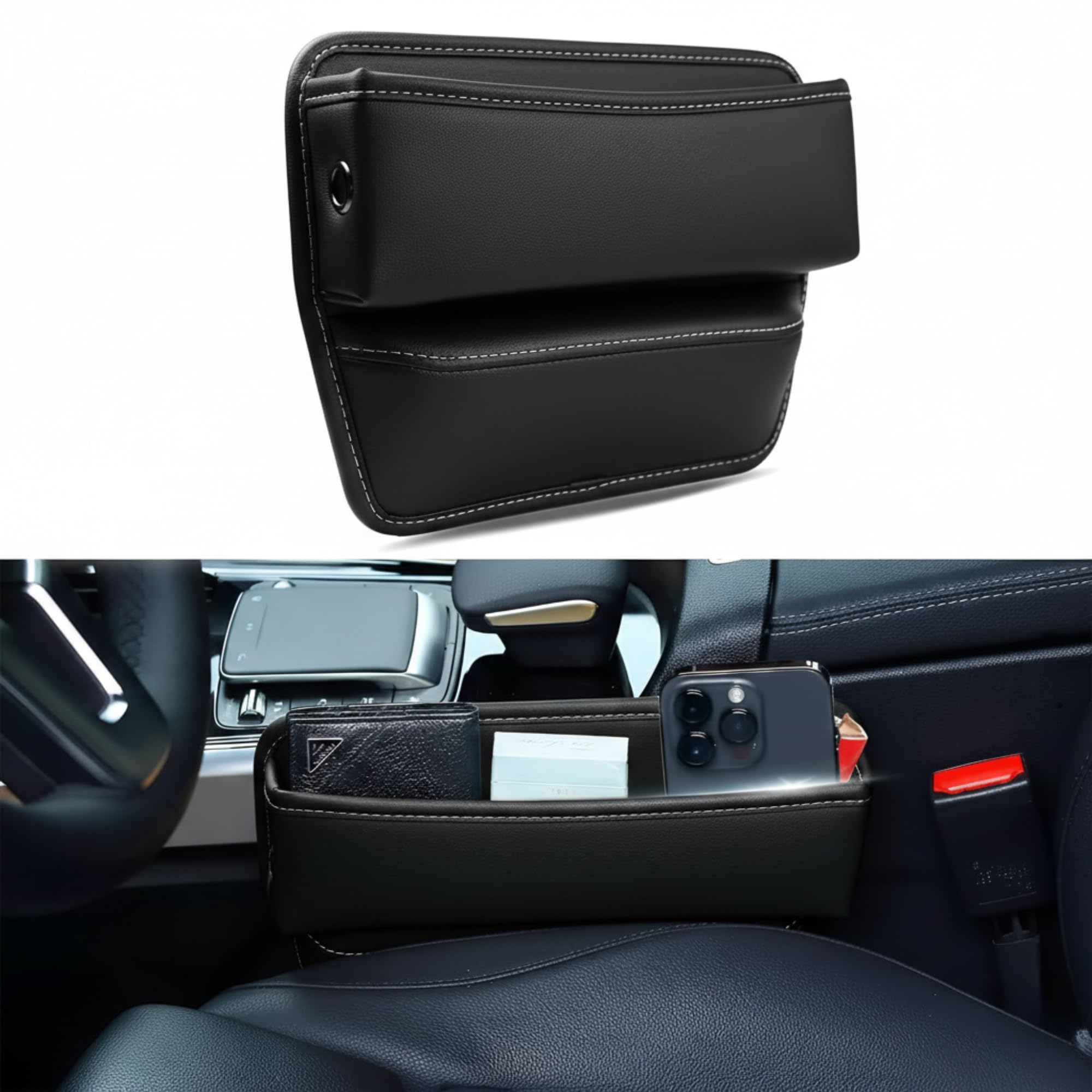 SIAGO SIA133 Car Seat Gap Filler Organizer - Premium PU Leather Storage Box for Phone, Keys, Coins & Cards – Keep Your Car Tidy and Clutter-Free (Black)-image-14