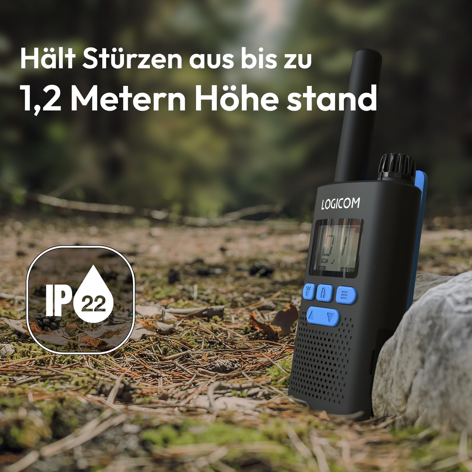 Logicom - Essential - Talkie-Walkie - PMR446 - sans Licence - Portée 10 km - autonomie 20h - écran LCD - USB-C - Lampe Torche - VOX Mains Libres -16 canaux - Batterie 1000 mAh - Pack 2 radios