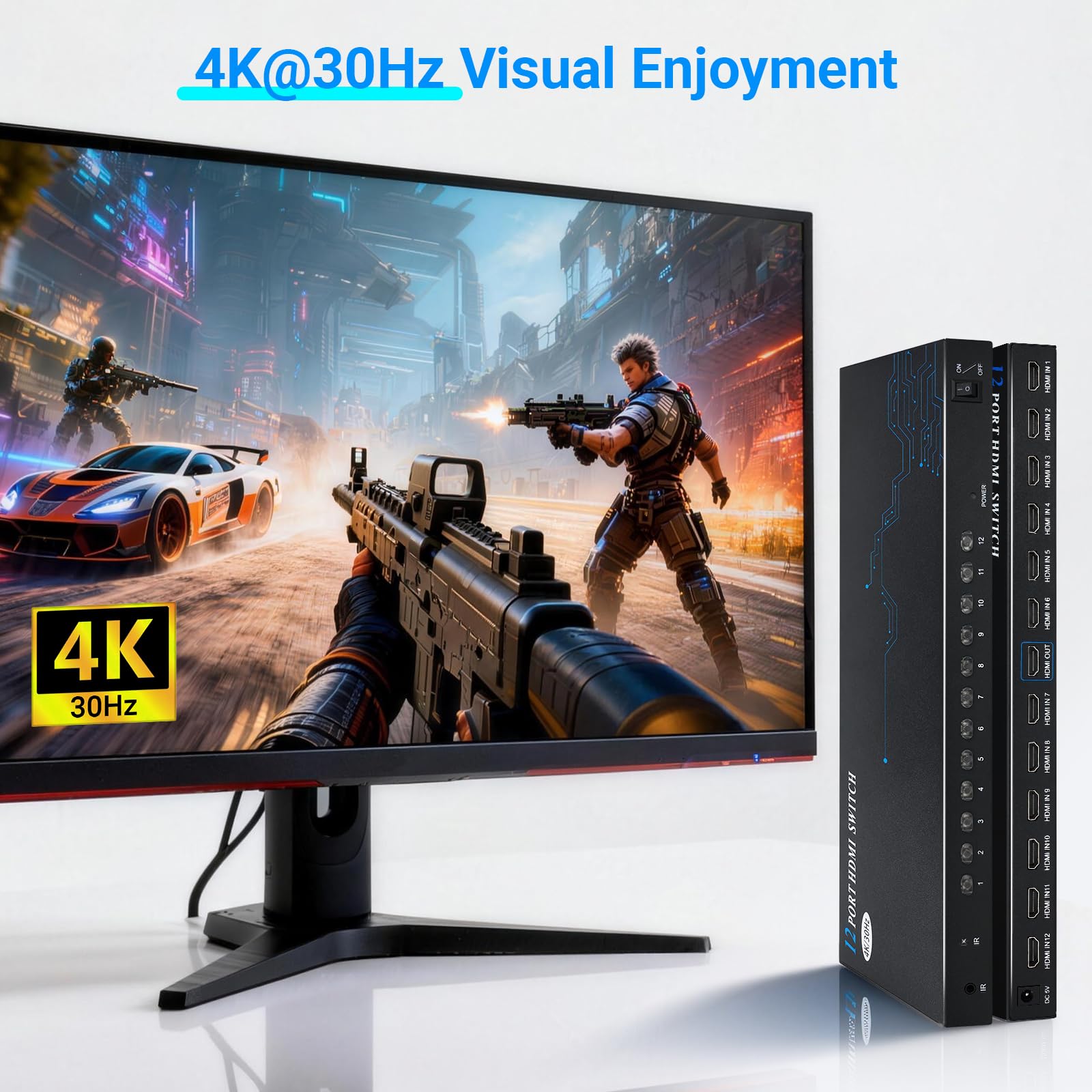 Switch HDMI a 12 Porte e 8 Porte 12 in 1 Out - Selettore HDMI 4K con Telecomando IR, 4K@30Hz Compatibile con laptop, PS5, Xbox, Fire TV, Lettore Blu-ray, Set-top Box, TV, Monitor, Proiettore