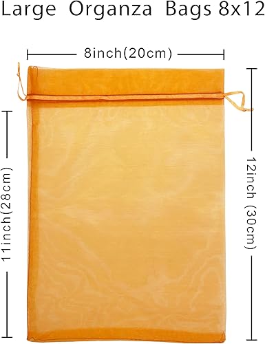 Miniatura 2 de Jexila - 50 bolsas de regalo de organza naranja de 8 x 12 pulgadas con cordón de malla para Halloween, bolsas de golosinas para niños, bolsas de