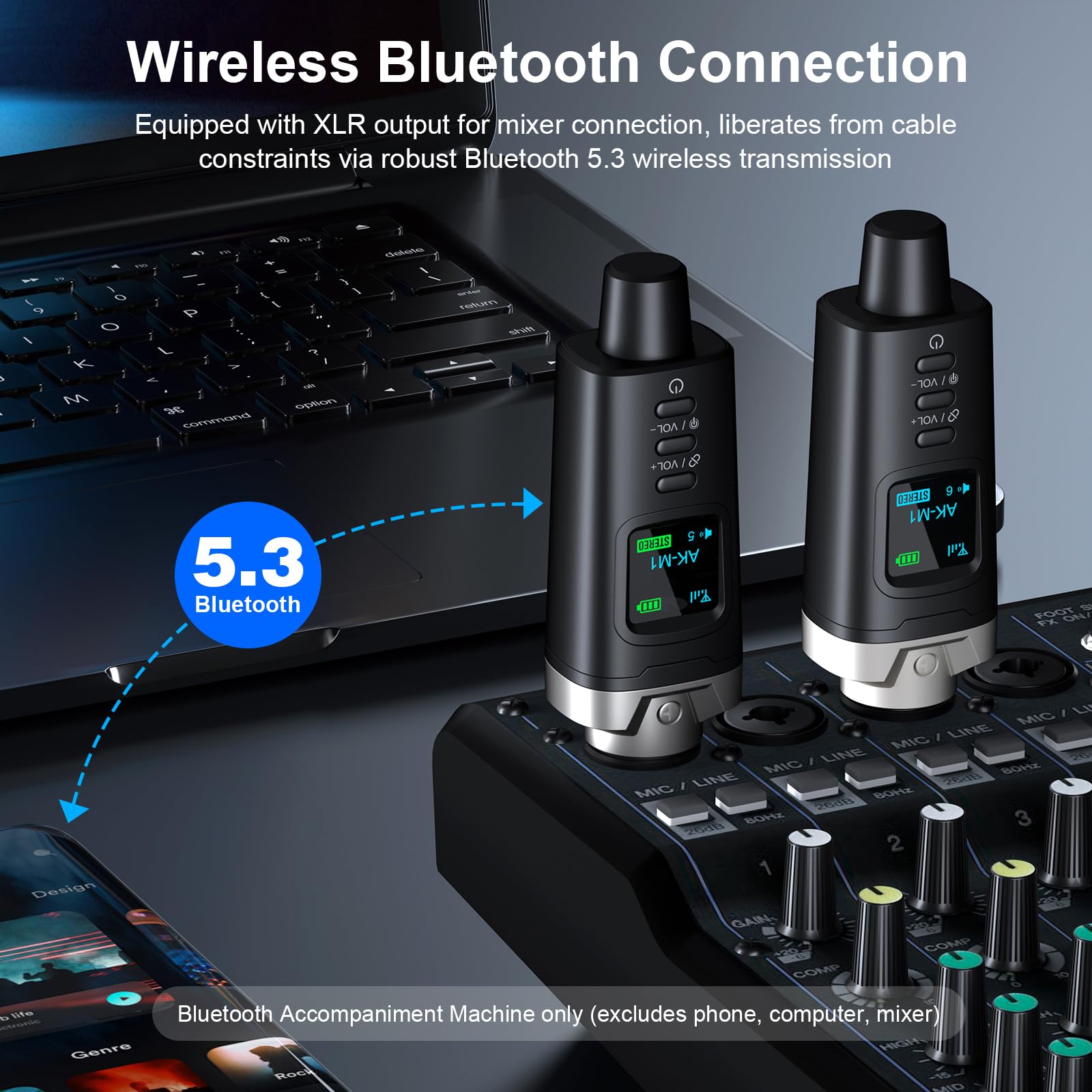 Aokeo Ricevitore Bluetooth XLR, adattatore Bluetooth wireless ad alta fedeltà per altoparlanti, sistemi PA, mixer, apparecchiature DJ