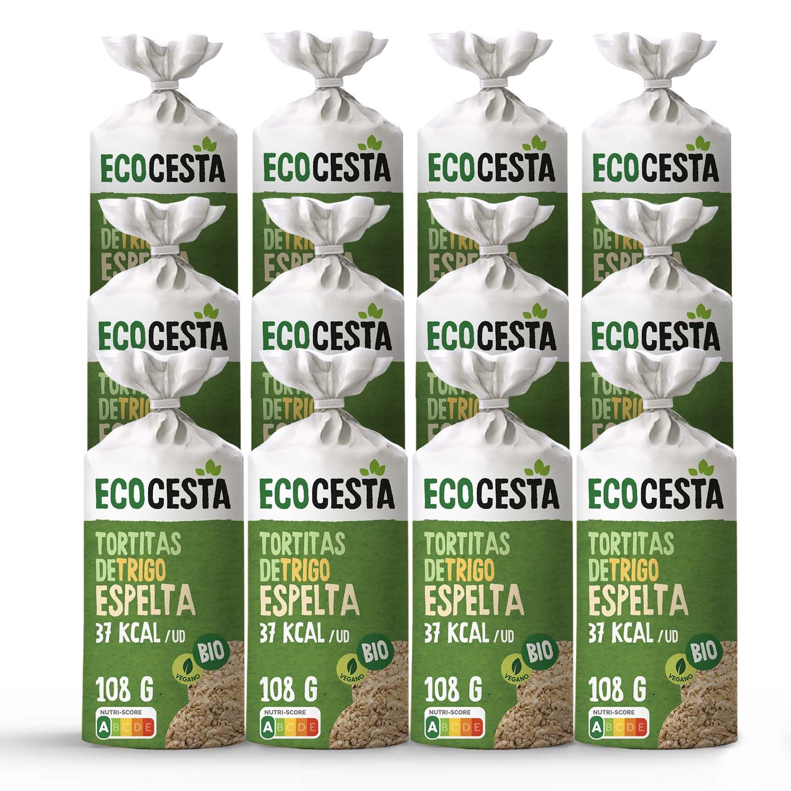 Ecocesta - Pack de 12 Unidades de 108 g de Tortitas Ecológicas de Trigo Espelta Integral - Sin Azúcar Añadido - Aptas para Veganos - Rica Fuente de Proteínas