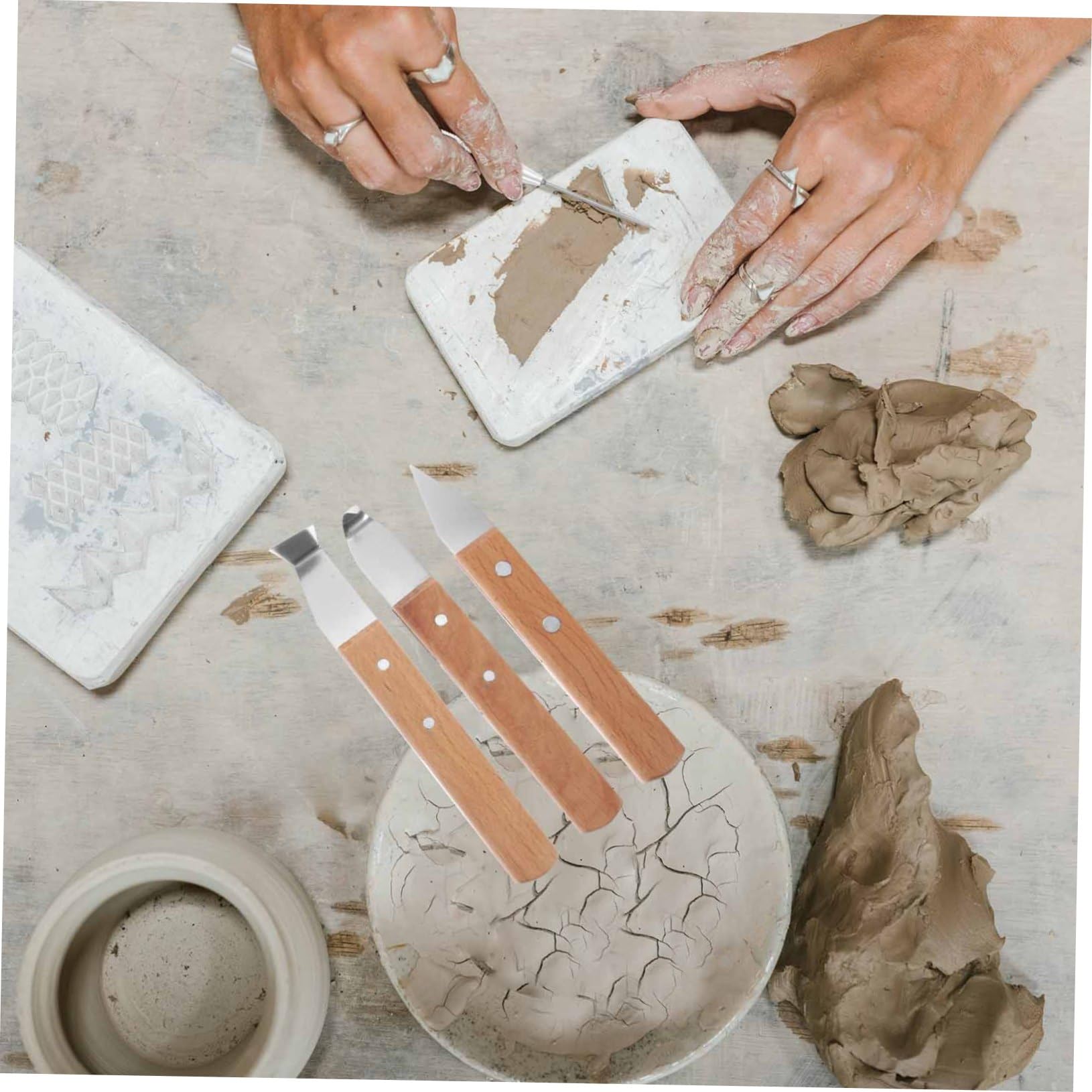 Color Aleatorio para Esculpir Cerámica Juego de 8 Herramientas de Acero Inoxidable Mango de Madera, para Tallado y Modelado de Arcilla en Artesanía