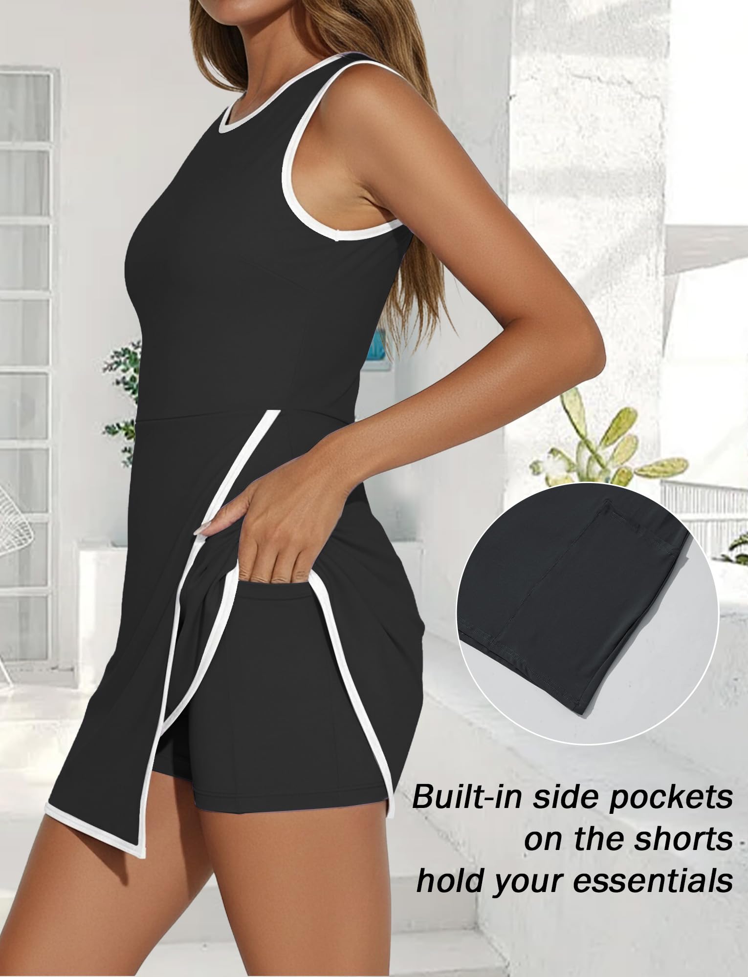 SEAUR Damen Sportkleid mit integrierter Shorts Seiten Taschen A Line Ärmellos Casual Tennis Golf Walking Athleisure Sommer Kleid