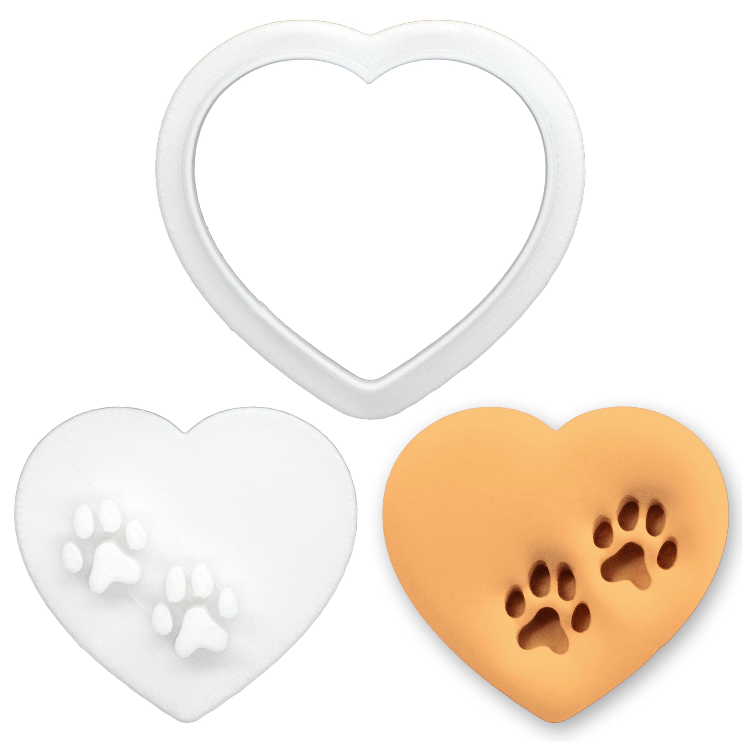 BAKERLOGY Heart Paw Print Mini Cookie Cutter and Stamp Set – Dog Lover Fondant Embosser, Pet Themed Cupcake Topper Mold for Birthday, Valentine’s Day & Puppy Party Baking