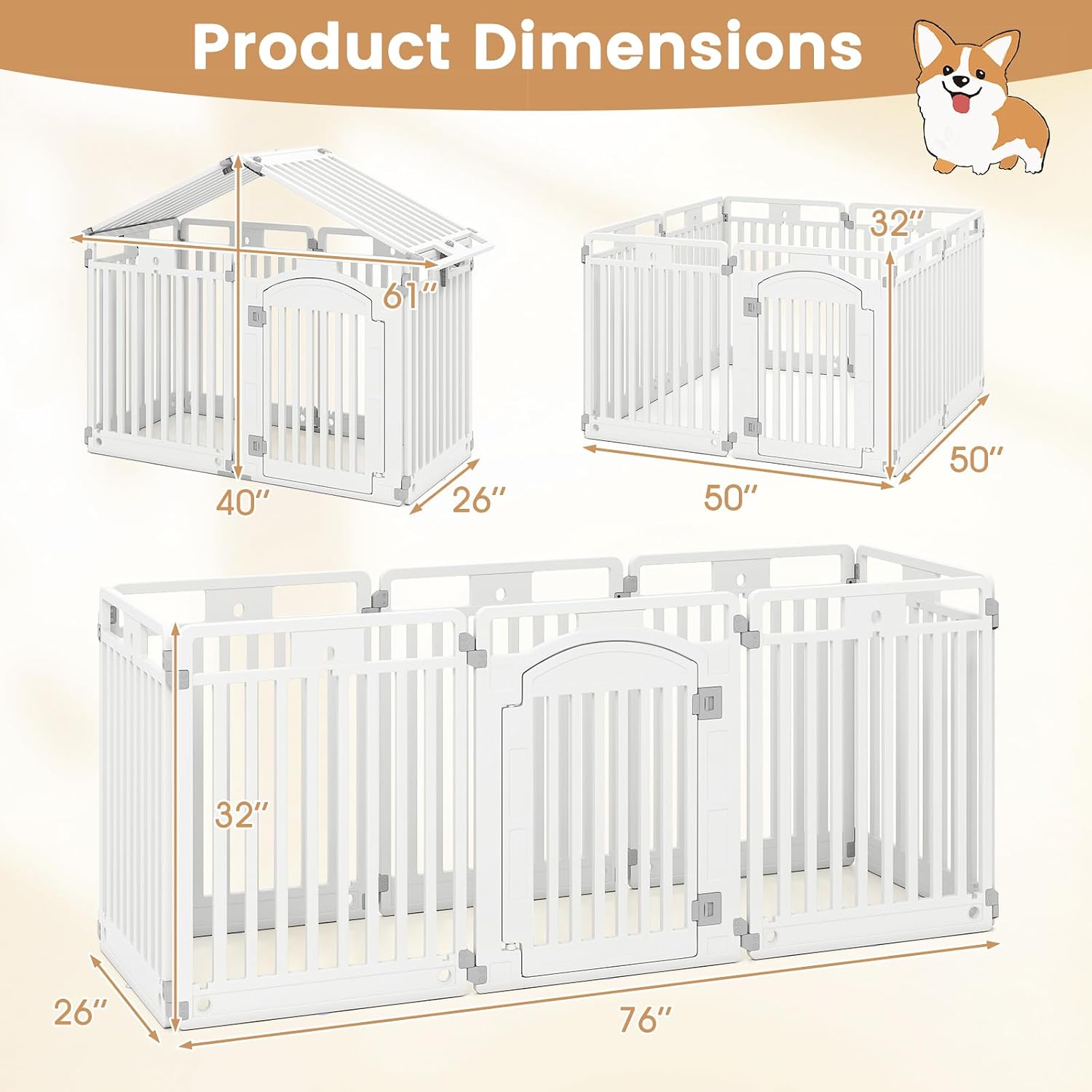 PETSITE 8-Panel Plastic Dog Playpen with Door, 32 Inch Tall Portable Shape-Customizable Pet Playpen Indoor Outdoor, Ideal for Small & Medium Dogs and Puppies, Easy to Assemble