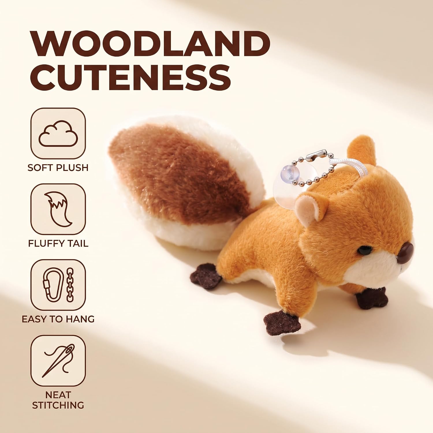 Brown Cartoon Squirrel Plush Keychain, Key Ring Backpack Stuffed Animal Keychain