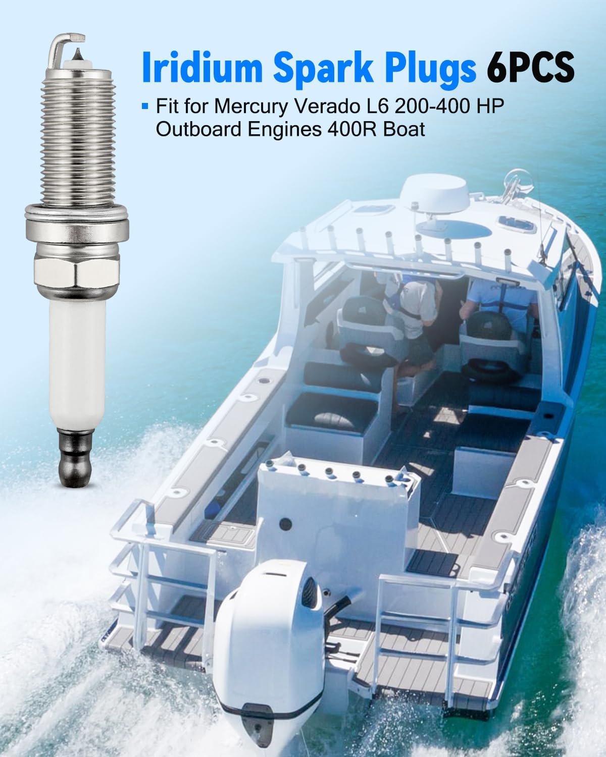 ILFR6G-E 4212 Iridium Spark Plugs Fit for Mercury Verado L6 200-400 HP Outboard Engines 400R Boat, 6Pcs