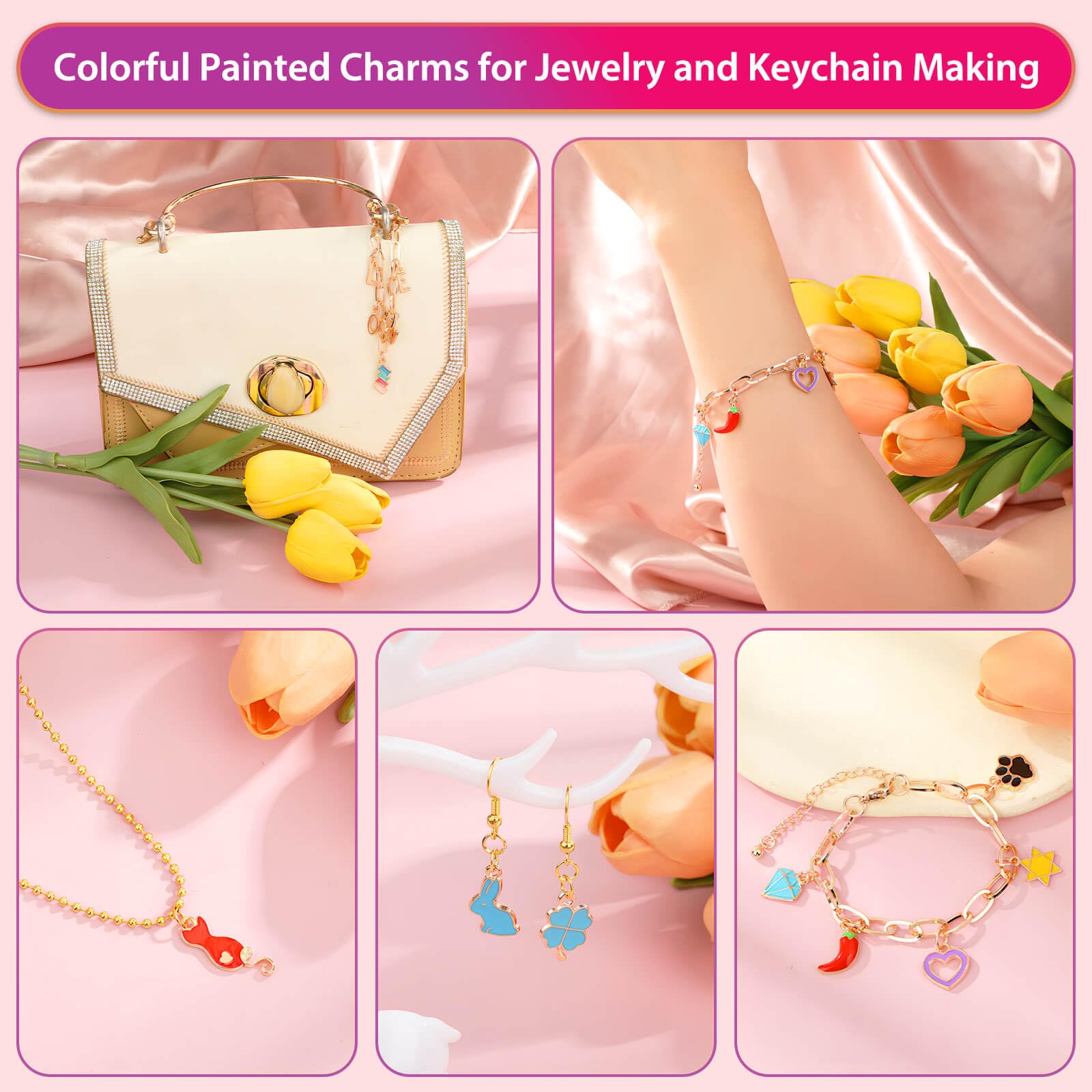 404 dijes dorados para hacer joyas, pulseras surtidas, dijes de letras para hacer joyas, collares, pulseras, llaveros y manualidades 7