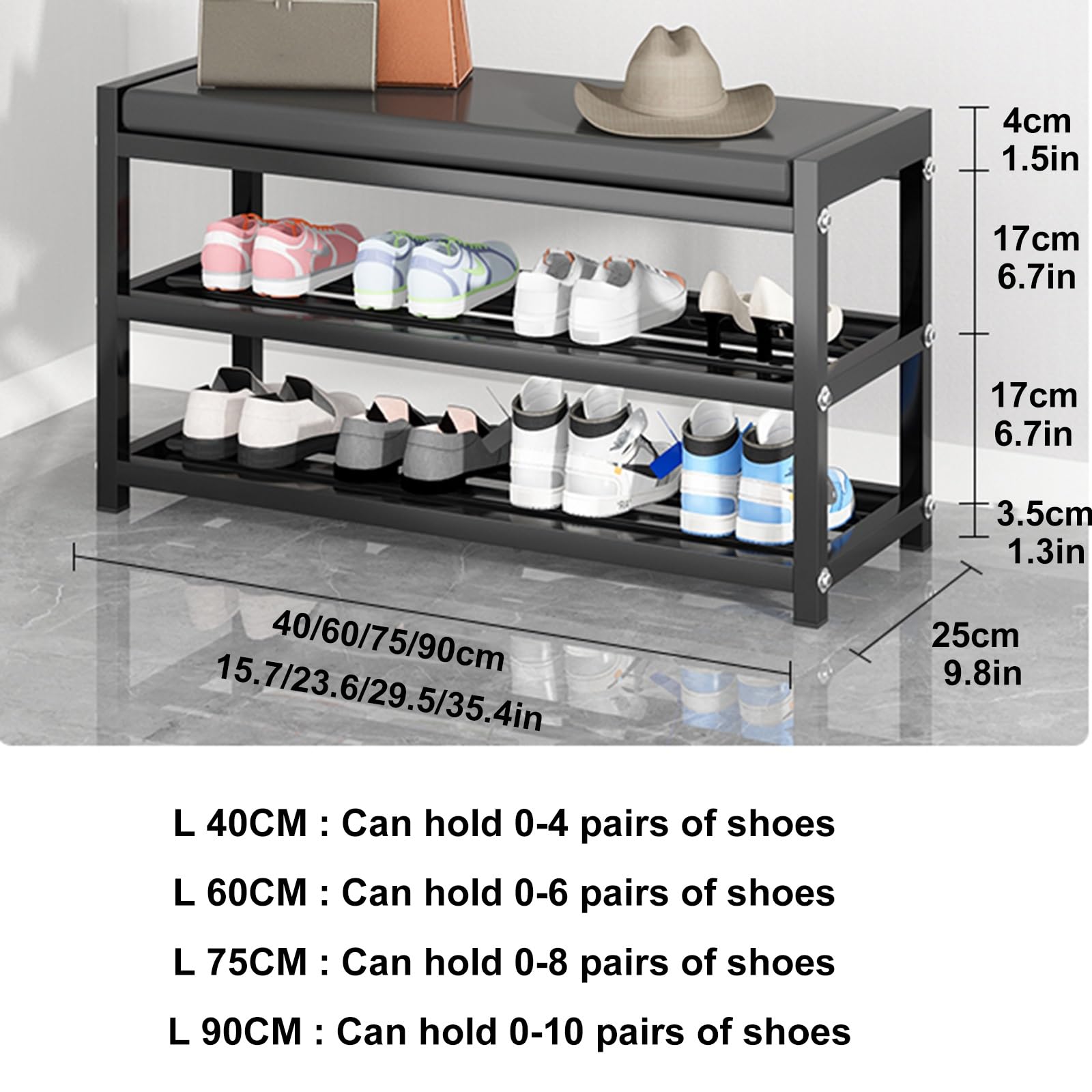 Panca Imbottita Porta Scarpe con ripiano Resistente alle intemperie, Organizer per Ingresso, Seduta salvaspazio per Soggiorno, Camera da Letto, Balcone (OneSize)