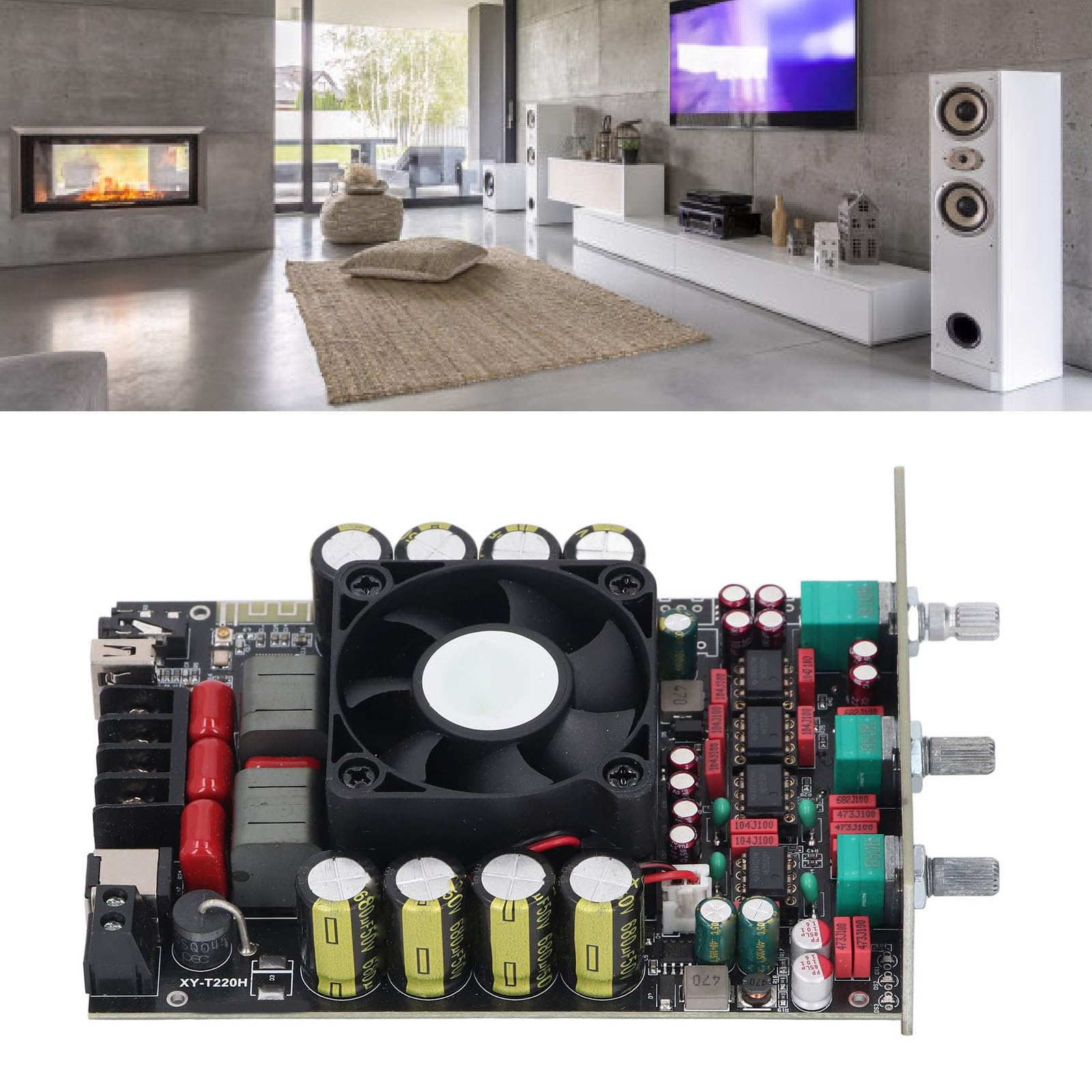 Carte d'amplificateur de Son Bluetooth 5.2 Module d'amplificateur de Puissance sonore d'entrée AUX Double Canal 220 W avec Court-Circuit et Protection Thermique Contrôle de