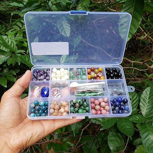 Miniatura 97 de Cuentas de piedra para hacer joyas, piedras preciosas naturales redondas sueltas espaciadoras para pulseras, collares y aretes, Piedra Kit