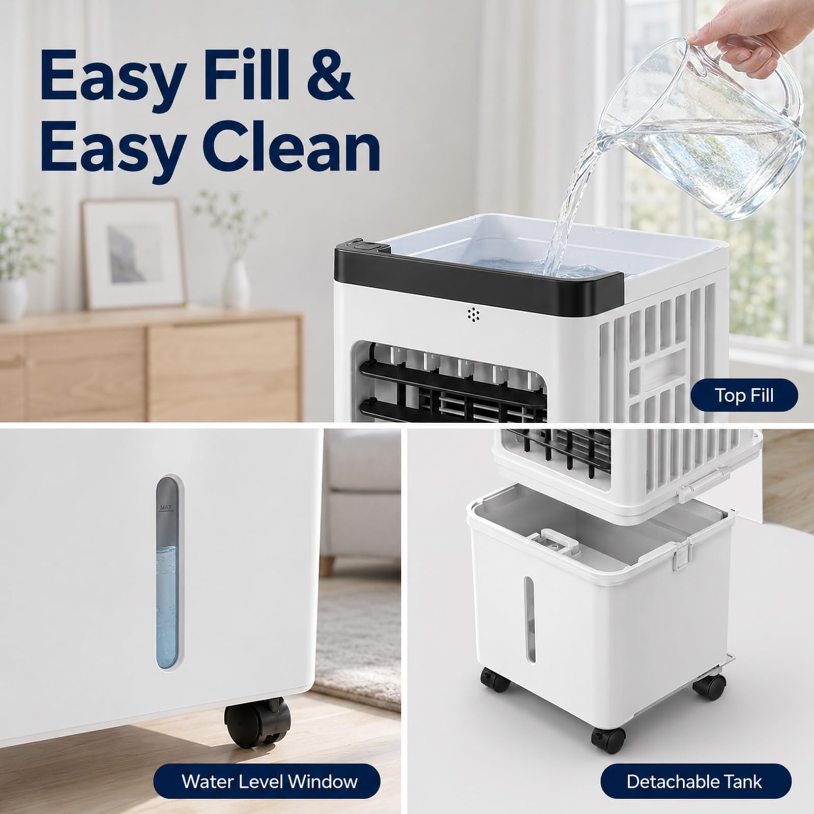 Climatizador Evaporativo Portátil, Enfriador Evaporativo con Humidificador y Control Remoto para el Hogar, Dormitorio, Oficina y Residencia Estudiantil