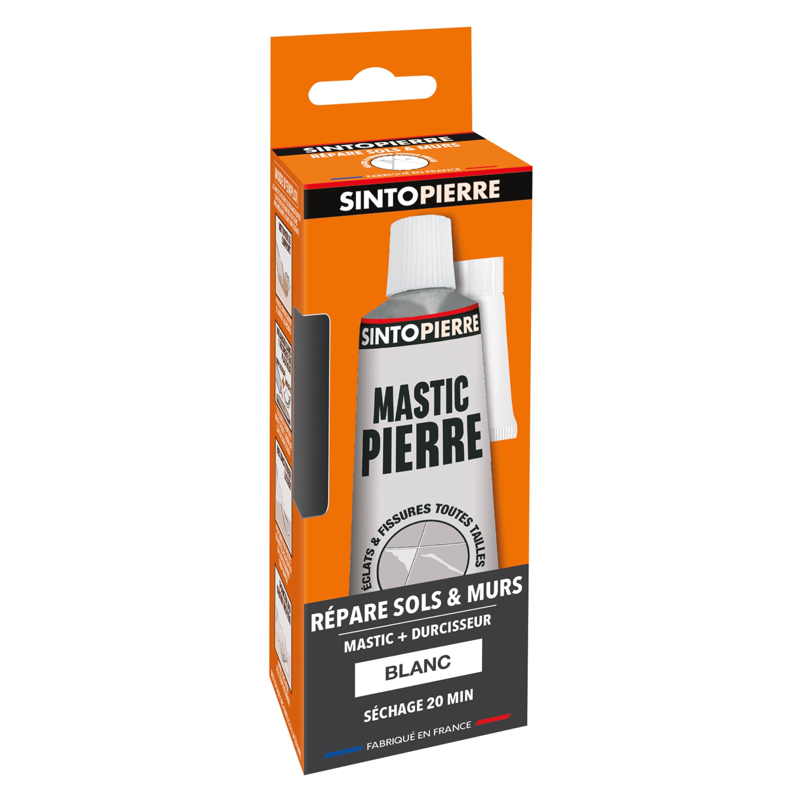 SINTO - Répare Sols et Murs - Rebouche et Répare Eclats, Fissures, Trous - Séchage Rapide - Prêt à l'Emploi - Dosage Automatique - Teinte Blanche - Technique Professionnelle - 100g
