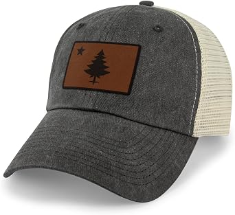 Vintage Maine Flag Leather Patch Relaxed Trucker Hat