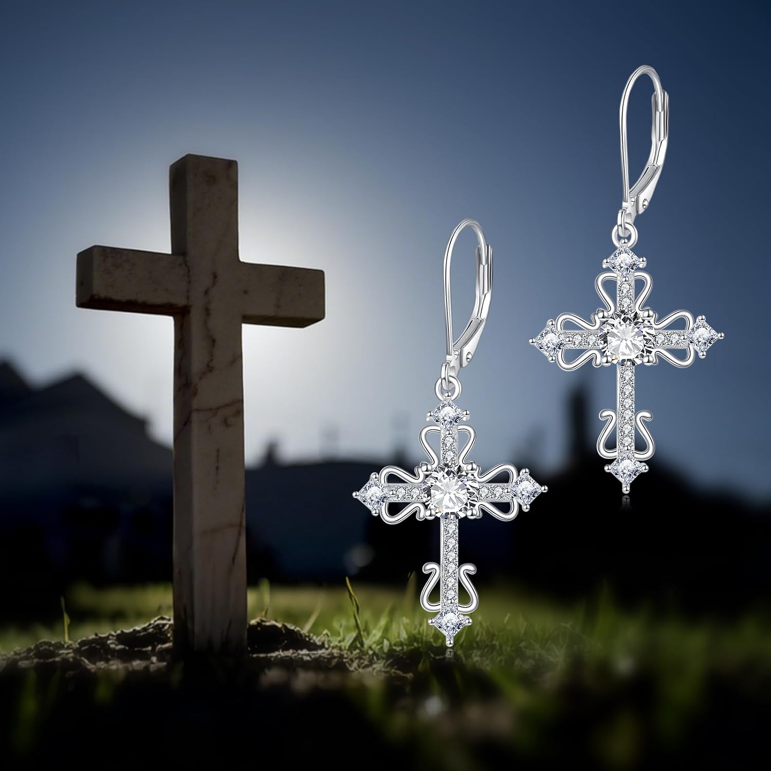 Cross Earrings S925 Sterling Silver Crucifix Dangle Drop Earring Religious Christian Jewelry Gifts for Women - Image 4