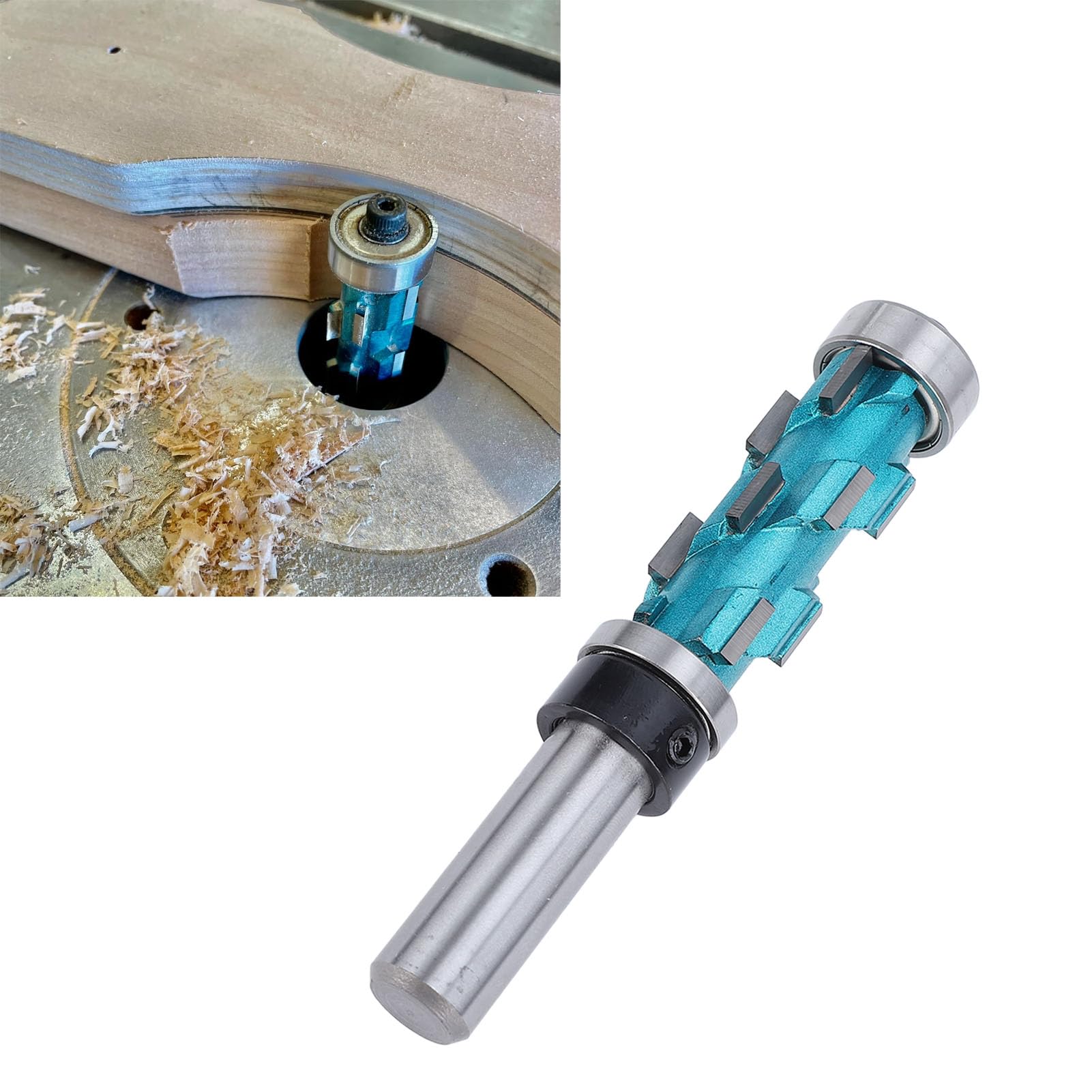 Fresa a filo per fresatura in metallo duro con doppio cuscinetto per la lavorazione del legno, rifilatura a spirale, con gambo 1/2, diametro 3/4 pollici