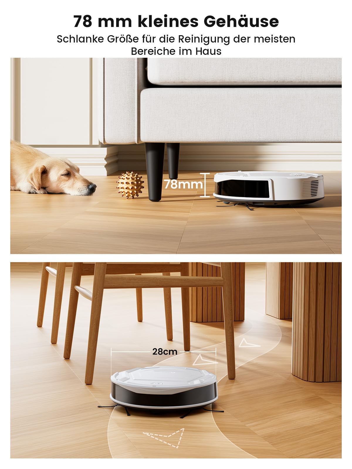 LEFANT M210P Staubsaugerroboter, 2200 Pa, leistungsstark und leise, ultradünn 7,8 cm, WiFi/App/Alexa, Autonomie 120 Min, Teppichverstärkung, ideal für Tierhaare, Teppiche und Harte Böden