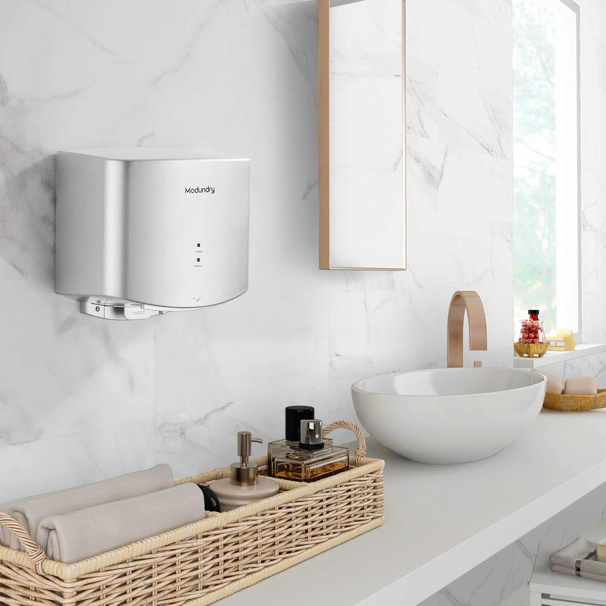 Asciugamani ad Aria Elettrico con Fotocellula, Asciuga Mani Automatico Professionale a Parete, per Commerciale e Famiglia Bagno e Servizi igienici, ABS Argento