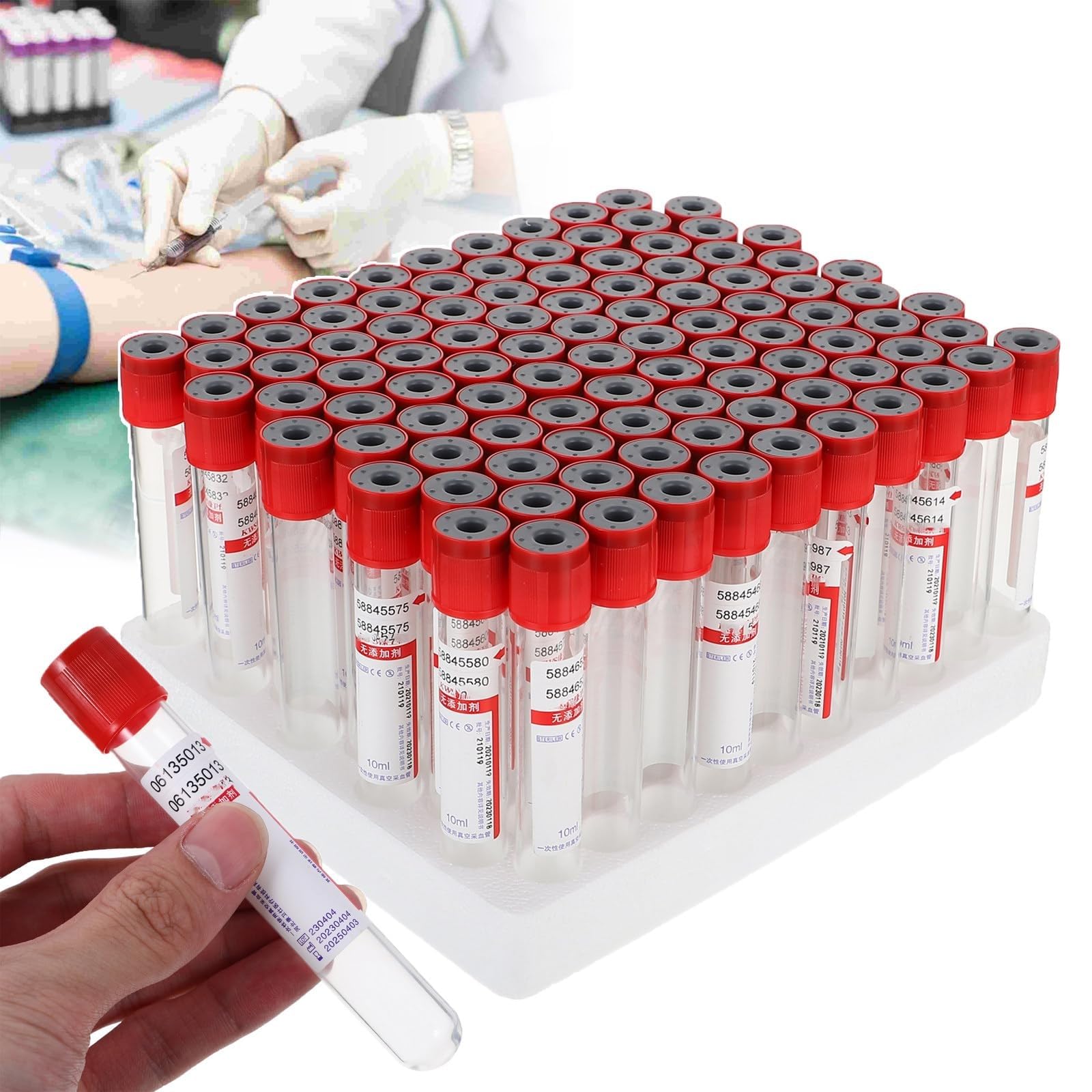 Provette sottovuoto per prelievo di sangue, tappo a vite, monouso per laboratorio, provette in vetro per centrifuga a pressione negativa, confezione da 100