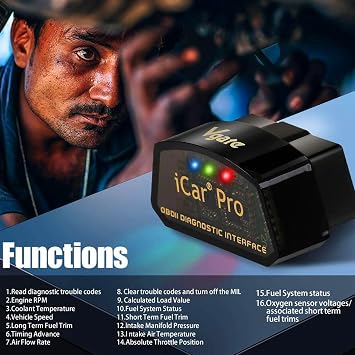Vgate iCar Pro Bluetooth 4.0 OBD2 Code Reader OBDII Fault Diagnostic Tool Compatible Car Adapter Check Engine Light for iOS, iPhone, Android and Windows