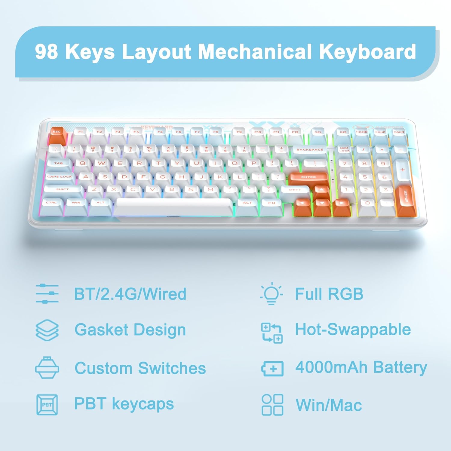 98 Keys Layout Mechanical Keyboard Features