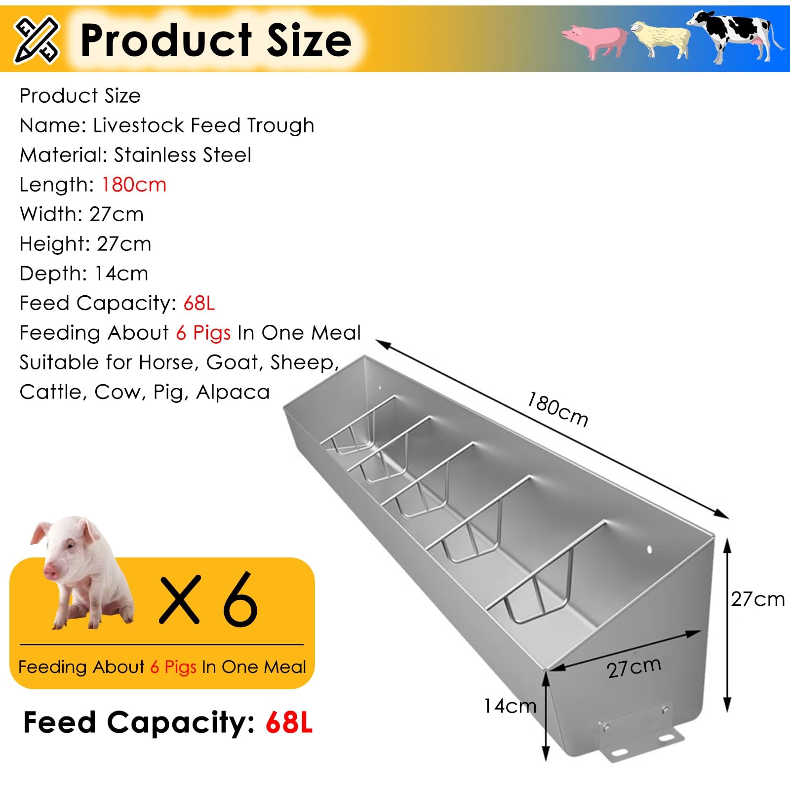 Set di mangiatoie per suini, robuste mangiatoie in Acciaio Inox sospese/a Terra con recinzioni indipendenti, Adatte per stalle di bovini, Ovini, equini e suini.