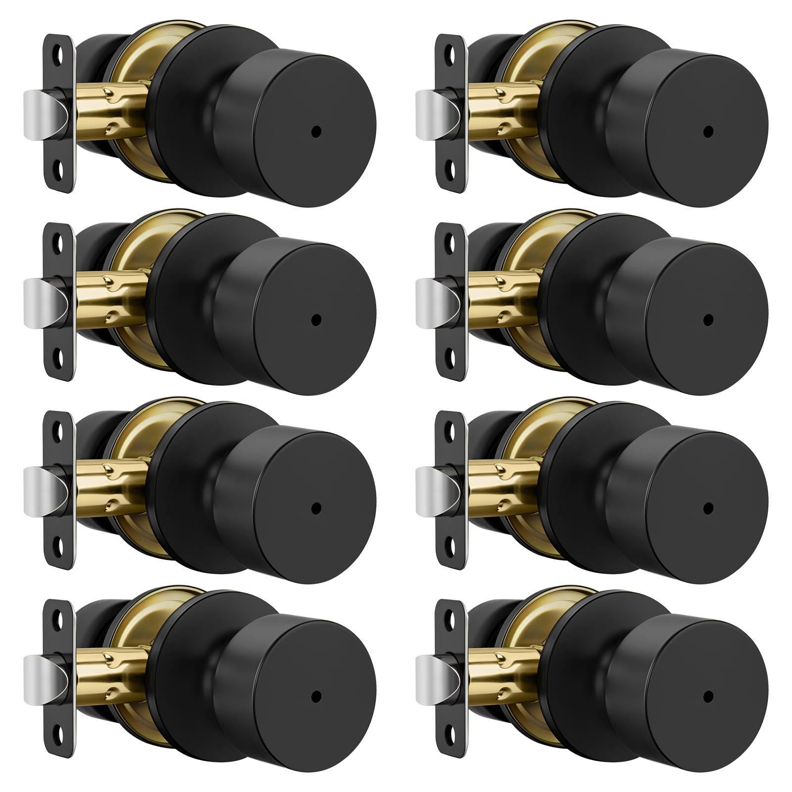 Matte Black Door Knobs - 6 Pack Privacy Locks -14