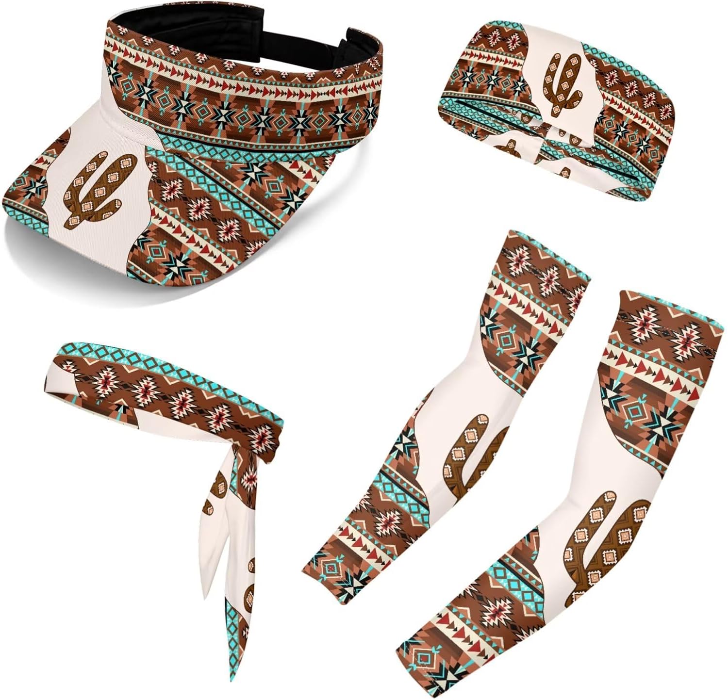 Binienty 5PCS Unisex Summer Sets, Matching Cooling Arm Sleeves, UV Protection Sun Visor and Moisture-wicking Headbands