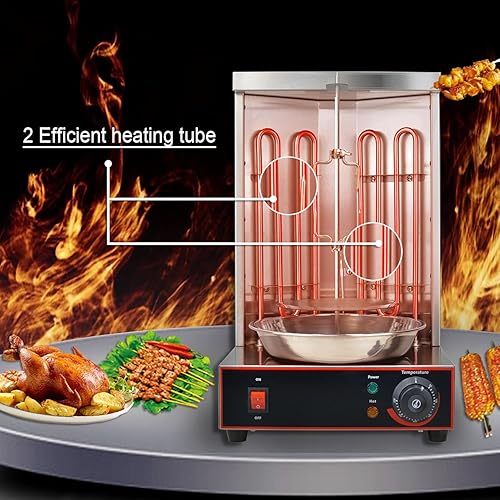 Miniatura 4 de Li Bai Shawarma - Parrilla vertical eléctrica para kebab, horno asador de giroscopio, asador de carne con 2 tubos de calefacción, cuerpo de acero
