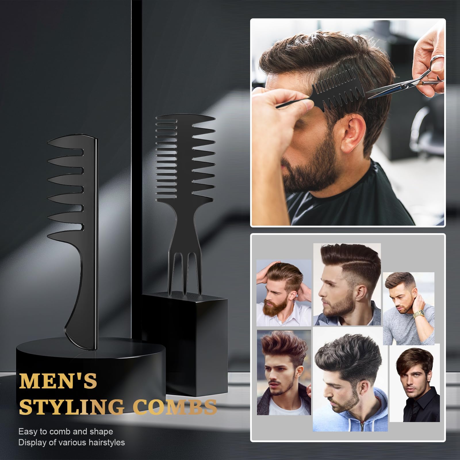 DUAIU Pettine Uomo,5Pcs Pettine Capelli Uomo,Spazzola Capelli Ricci,Spazzola Piatta,Resistente AI Calore Spazzola Ricci Styling,Pettine Denti Larghi per L'asciugatura a Soffio,Taglio,Slick Back