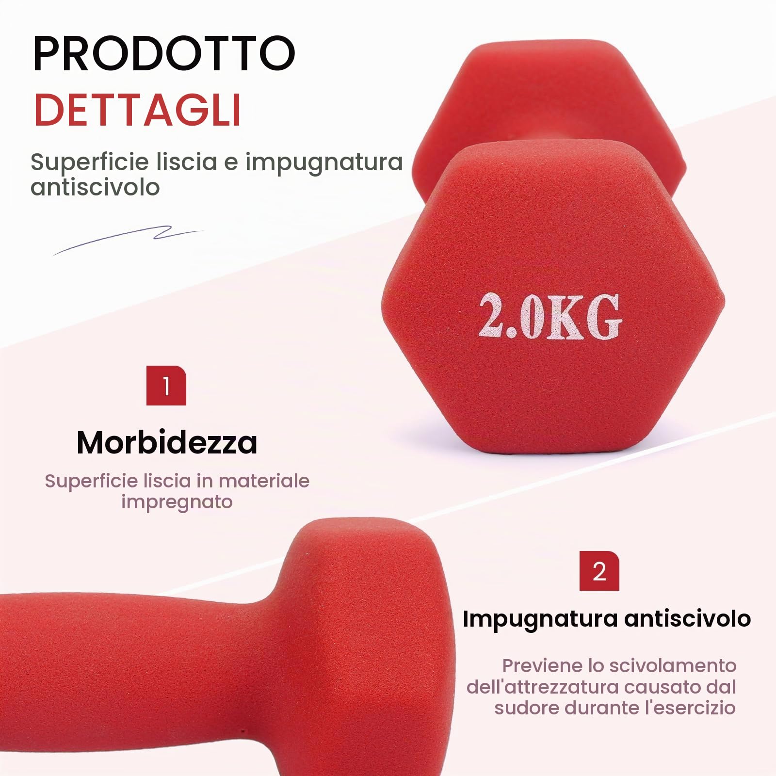 Coppia di Manubri Esagonali da Palestra, da 1 a 5 kg | Manubri rivestiti antiscivolo per fitness, tonificazione, aerobica e allenamento a casa, disponibili da 1 a 5 kg