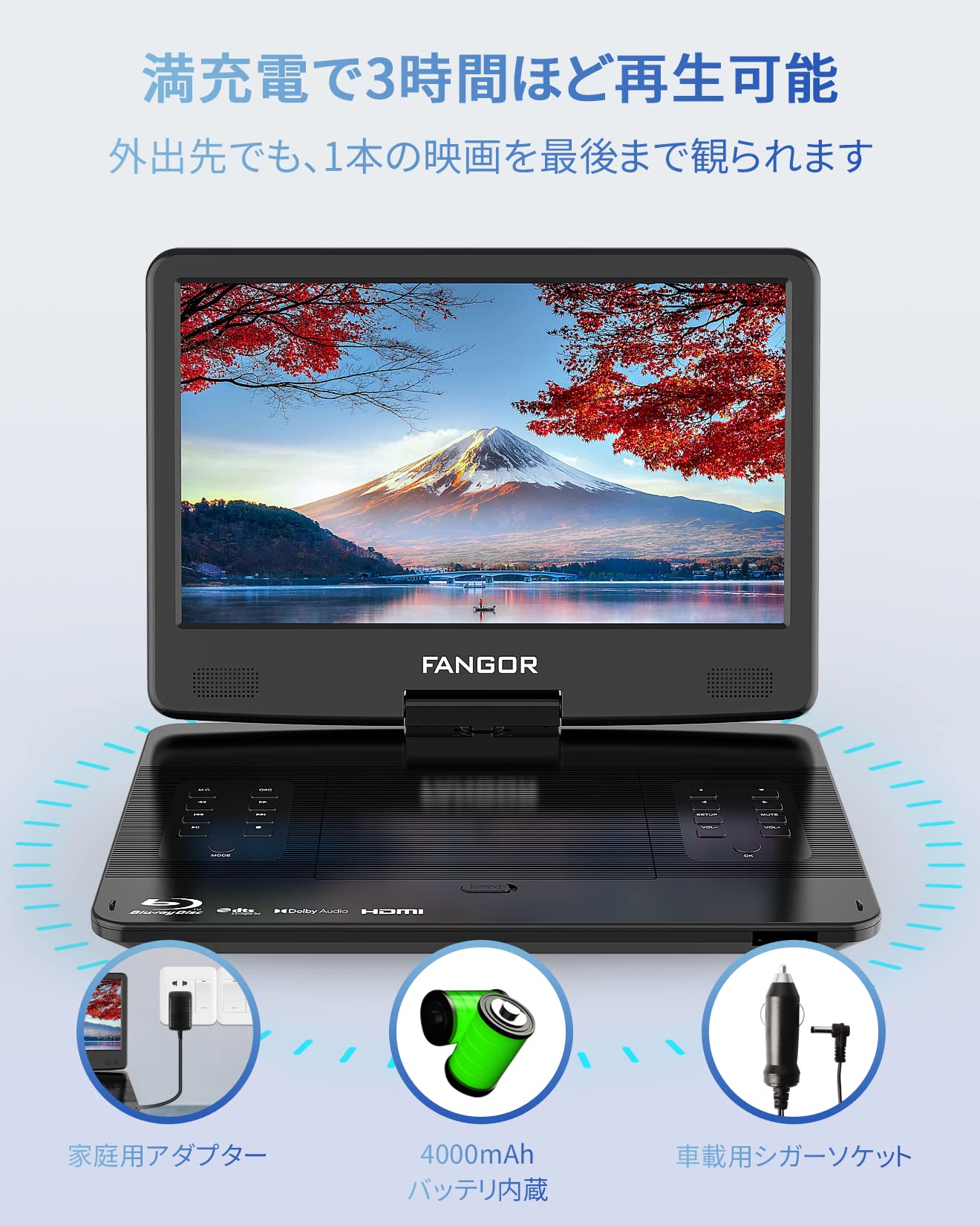 Amazon | FANGOR ポータブルブルーレイプレーヤー 14.1インチ HDMI出力 