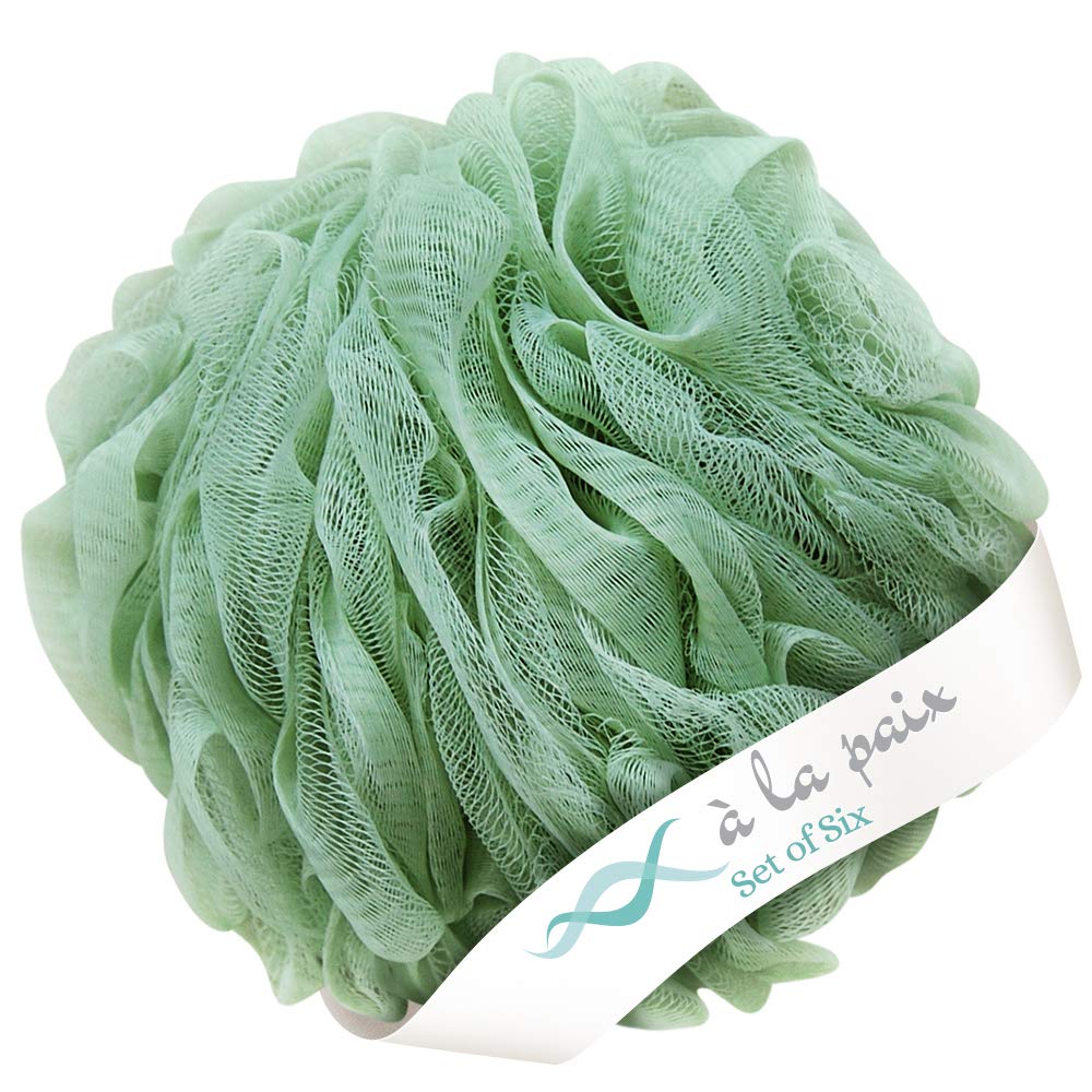 Loofah Bath Sponge XL 70g Set of 6 Spa Colors by À La Paix - Soft Exfoliating Shower Lufa for Silky Skin - Long-Handle Mesh Body Poufs- Men and Women's Luffas - Soft Texture - Full Cleanse & Lather : Beauty & Personal Care