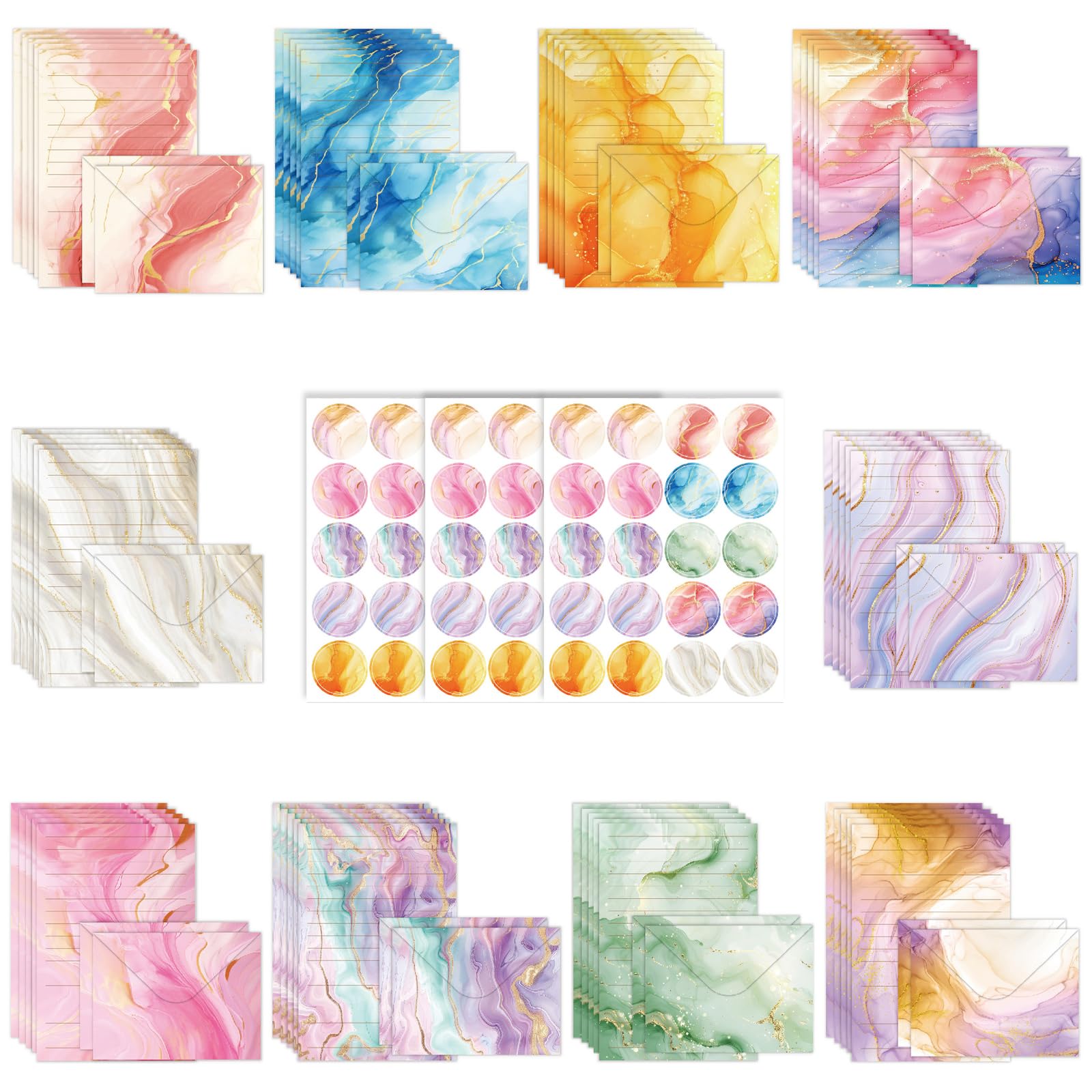 JasCherry 160 Pcs Stationery Set with Envelopes, 50 A5 Sheets of Stationery (10 Designs) with 50 Envelopes, Ideal for Invitation Cards and Greeting Cards for Girls and Children, Set E