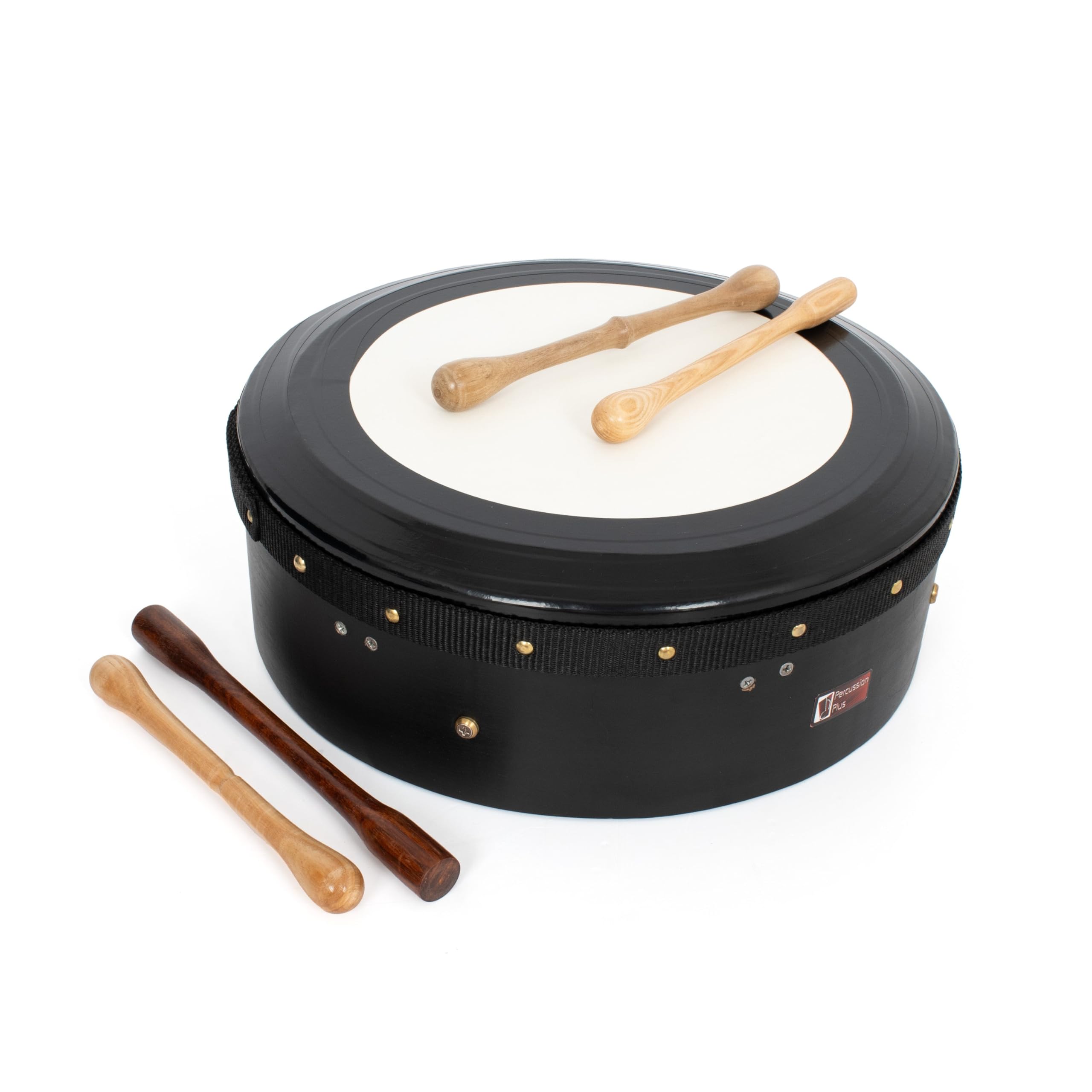 Percussion Plus Bodhran noir accordable à la main avec étui et bennes - 35,6 cm