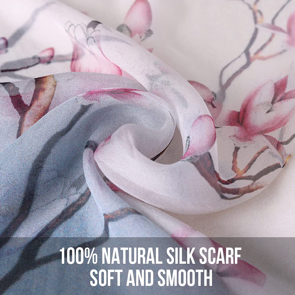 STORY OF SHANGHAI Sciarpa di 100% Seta da Donna Foulard Chiffon con Fantasie Orientale Semi-Trasparente