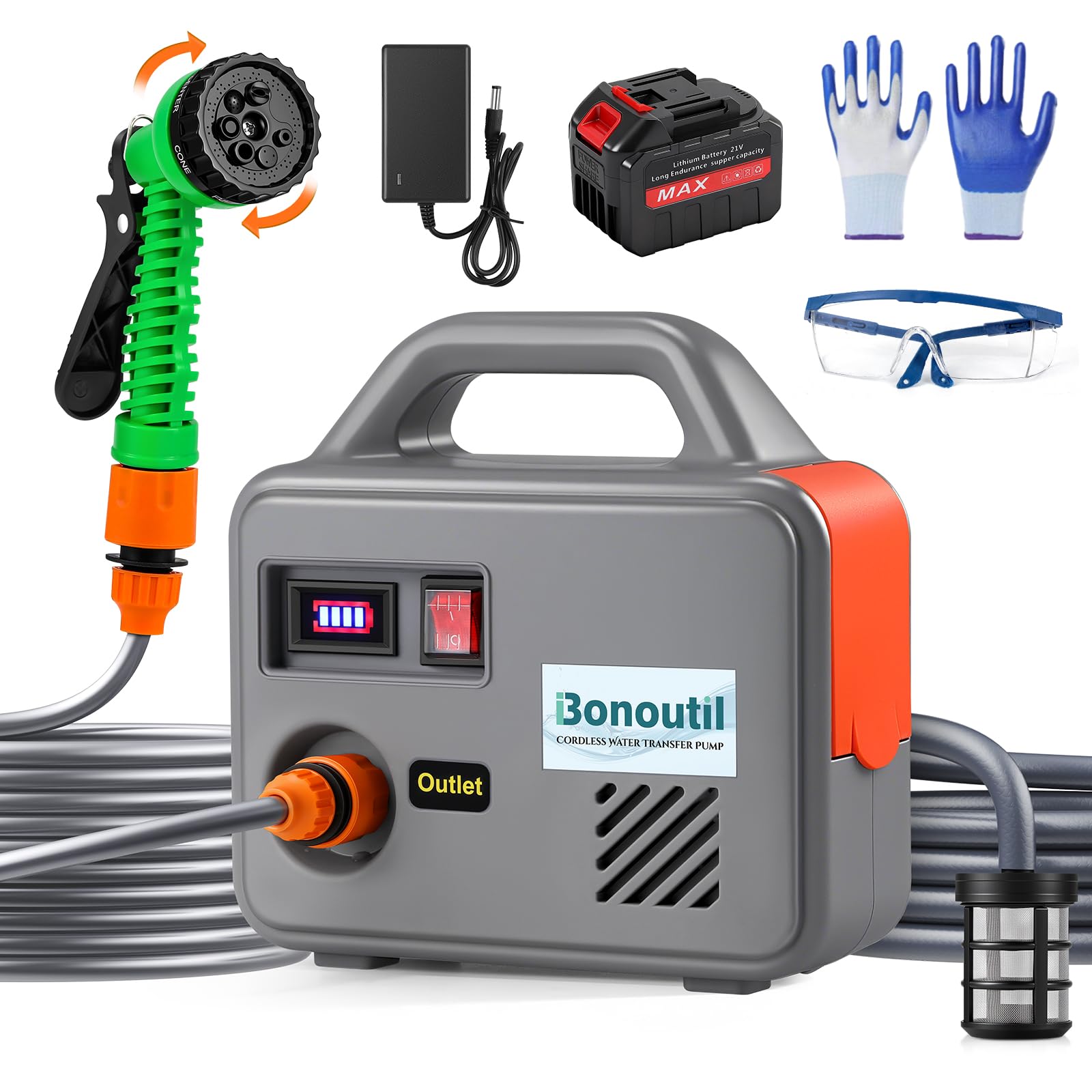 Bonoutil 21V Battery Powered Water Pump 240GPH Cordless Water Transfer Pump