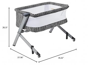 Dream On Me Flora Baby Bassinet, Foldable Bedside Sleeper - Black and White