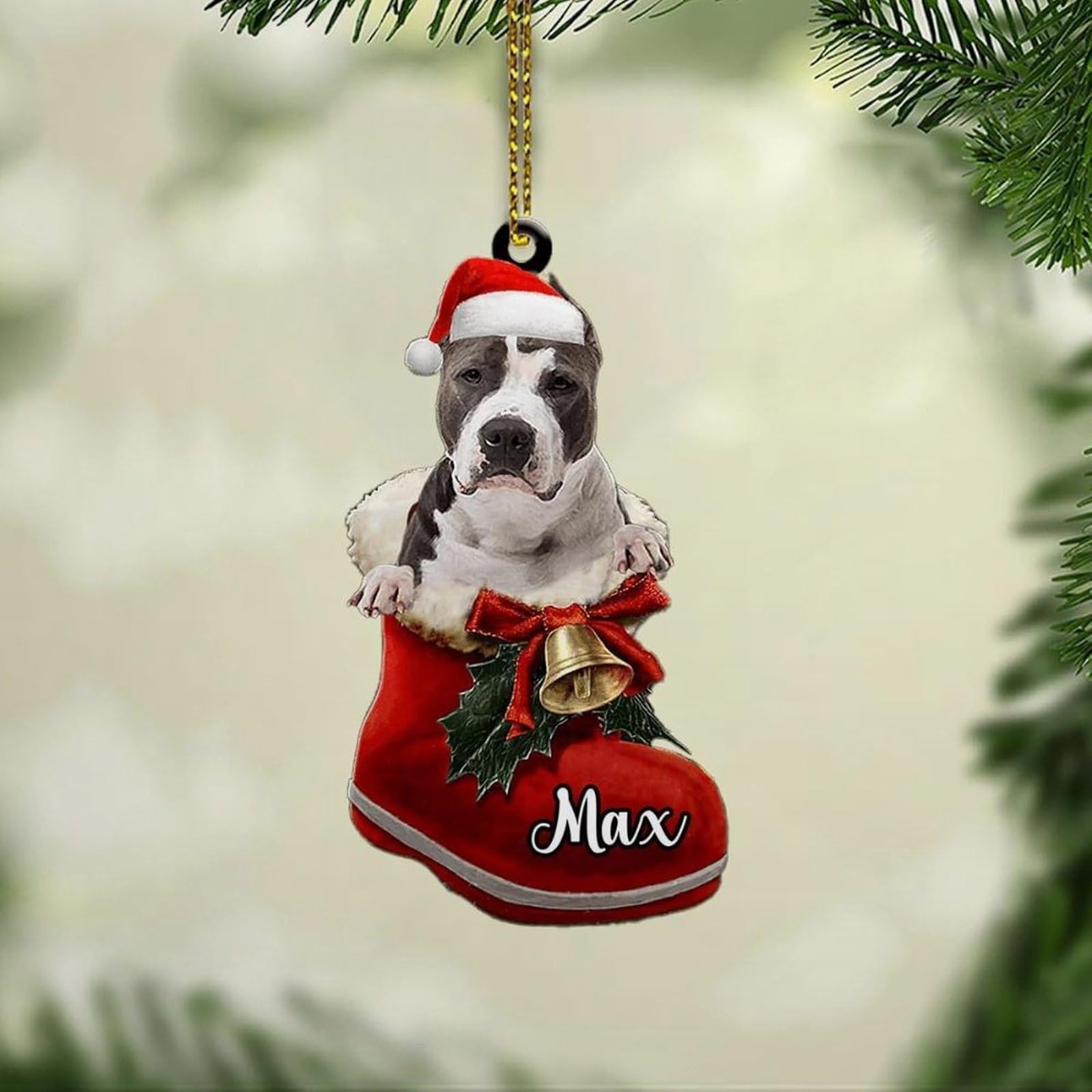 Luckluccy American Pit Bull Terrier Custom Ornament,Personalized Dog Christmas Ornament,Christmas Dog Ornament Gifts For Dog Mom,Dog Dad 10