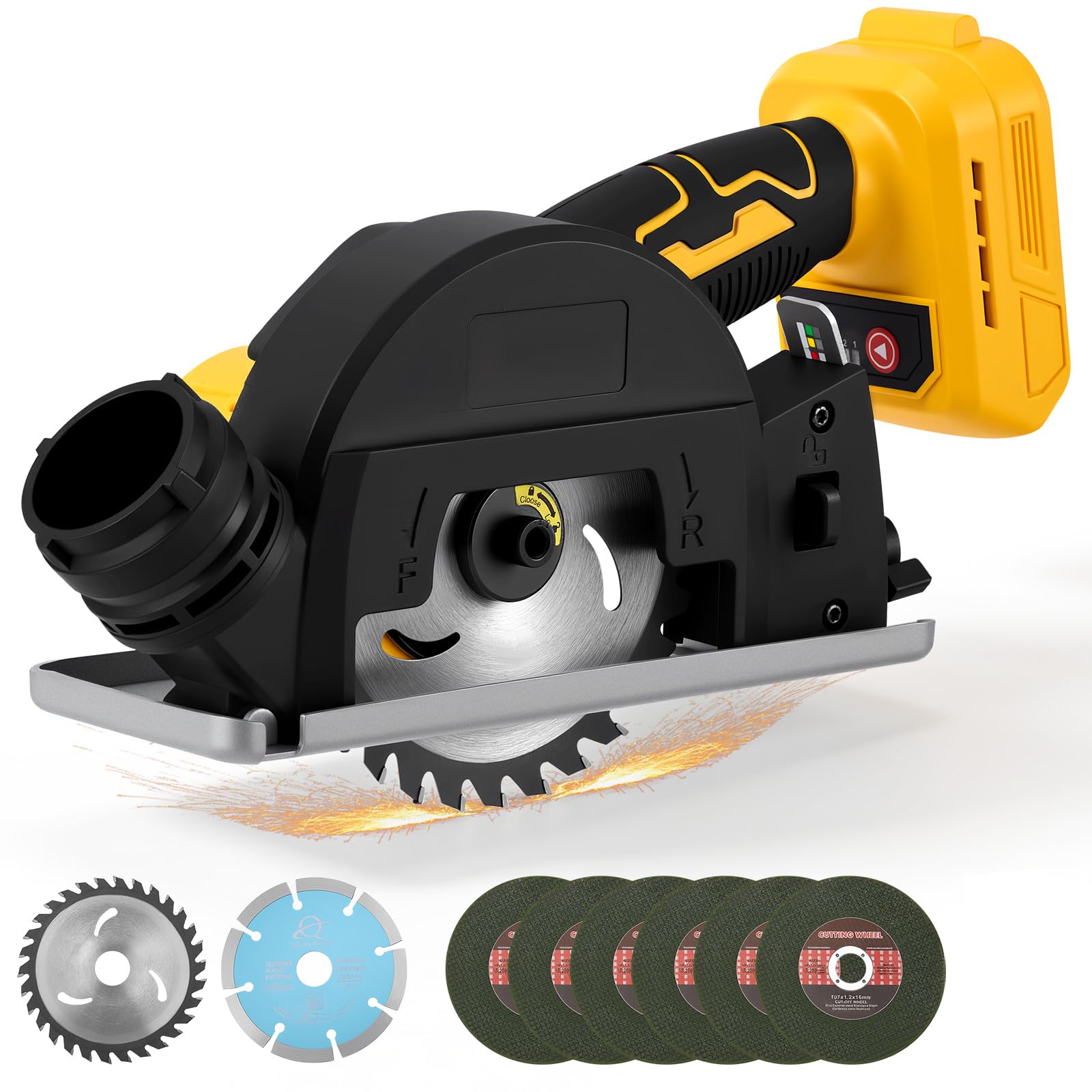 Cordless Circular Saw Compatible with Dewalt 20V Battery,4" Brushless Circular Saw with 2 Saw Blades,3 Speed,0-45° Cutting Angle,Cutting Depth 0.8"(20mm) for Cutting Wood Metal Plastic (No Battery)