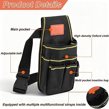 Tool Belts for Men, Durable Tool Belt Pouch with Adjustable Belt, Compact Small Tool Bag for Carpenters and Gardening, 26 x 13 cm