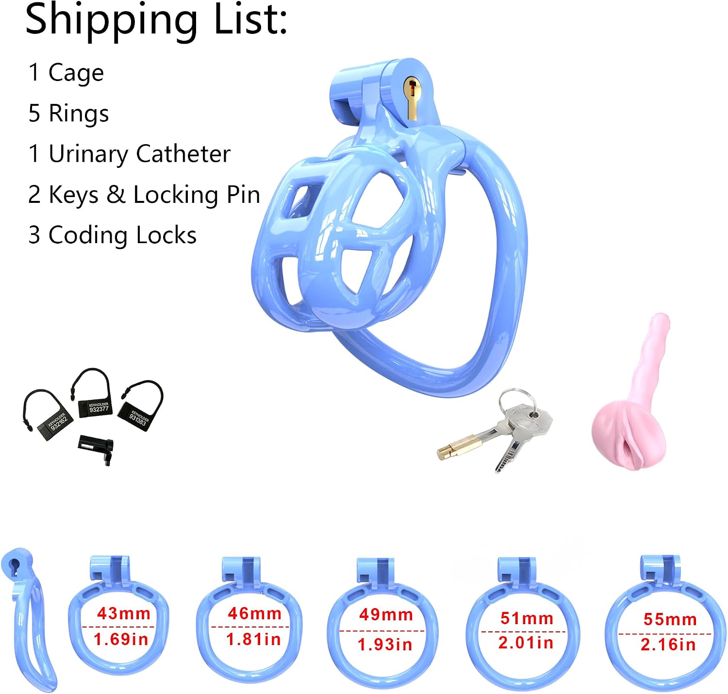 Blue Cobra Male Chastity Device 1.0, Yithuet 3D Printed Sissy Penis Cage with 5 Sizes Rings Breathable Cock Cage Lightweight Resin Material SM Products Bondage Sex Toys (Blue, XS)